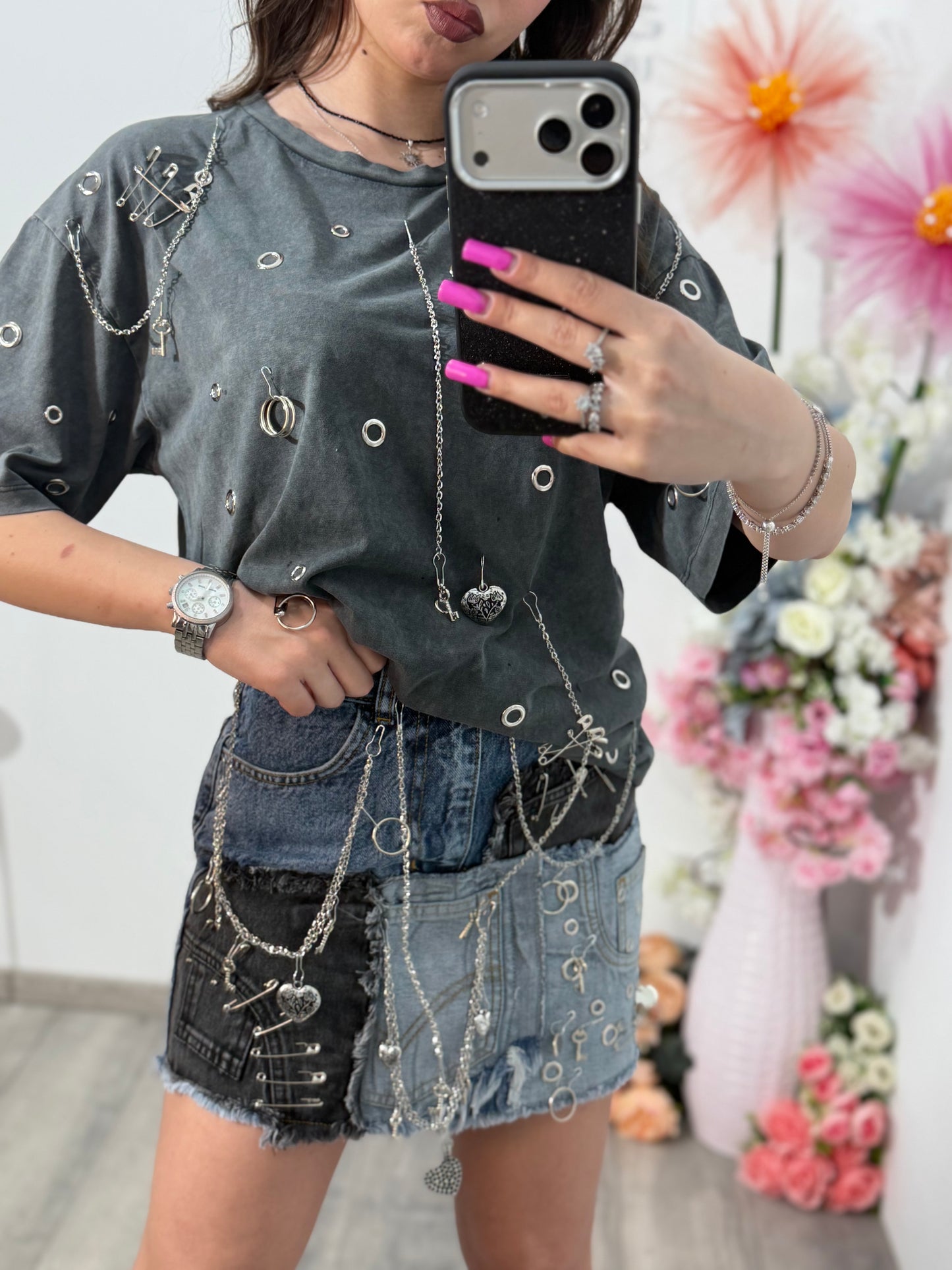 Fustă din denim patchwork ALIS