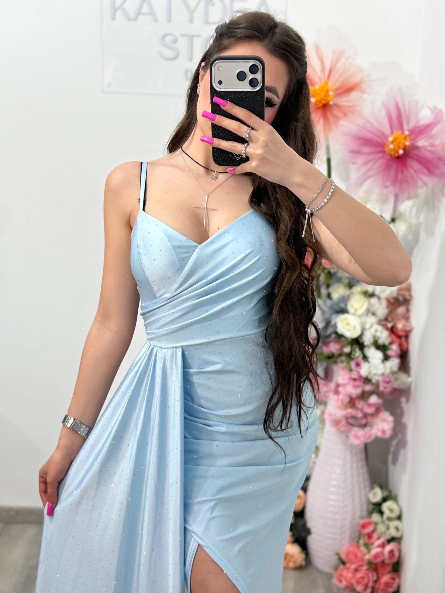 Rochie Monique cu cristale ștanțate babyblue