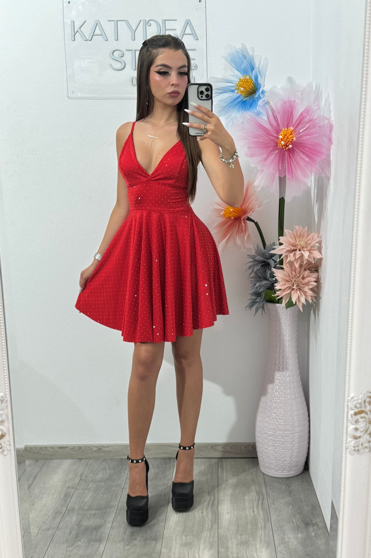 Rochie cu cristale Maria roșie