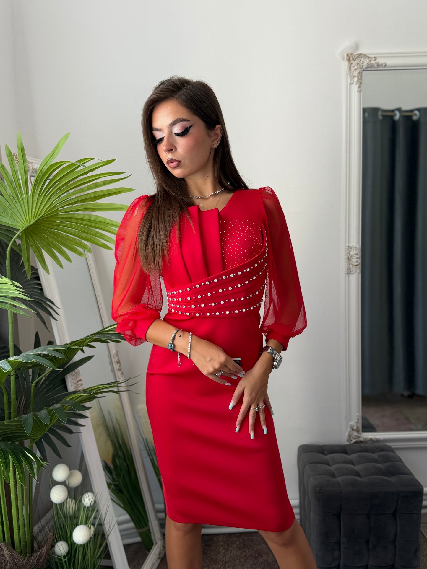 Rochie elegantă din neopren roșie LORENA