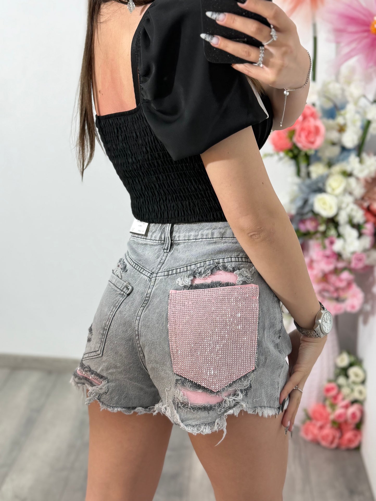 Pantaloni denim gri PINK