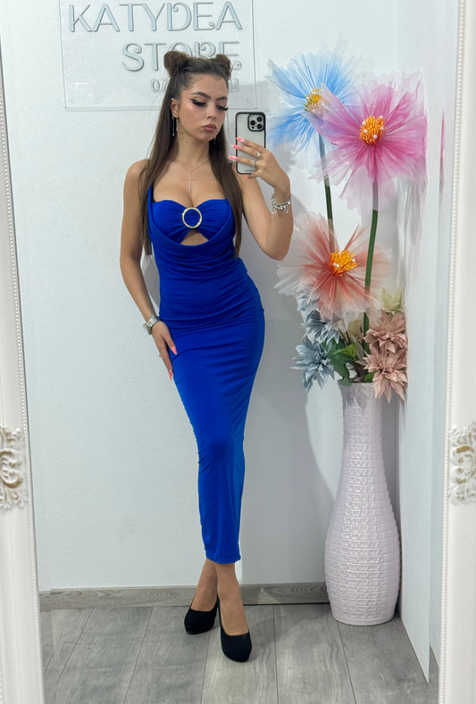 Rochie pe corp midi albastră Jessica