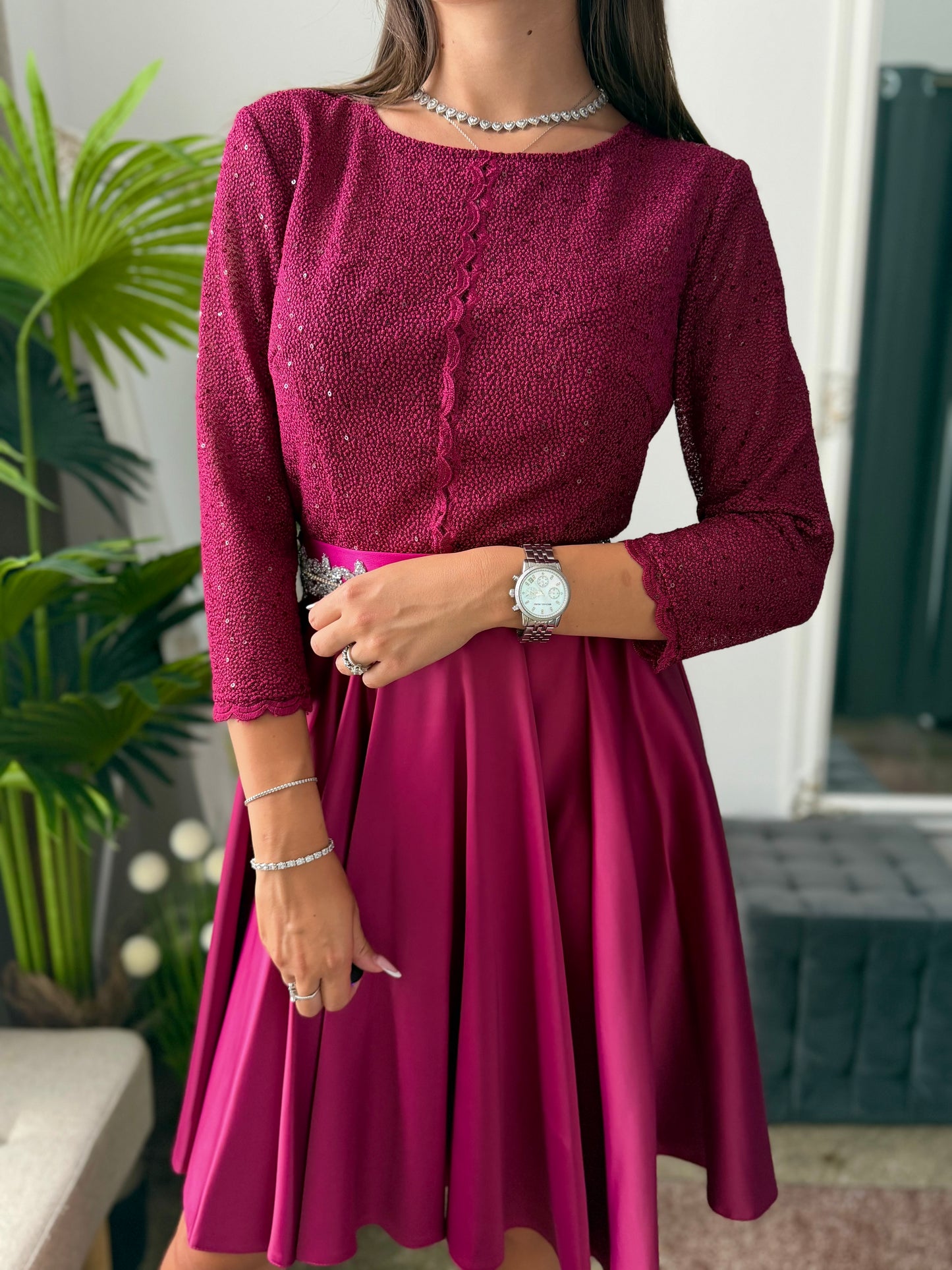 Rochie elegantă din tafta bordo ELIZA