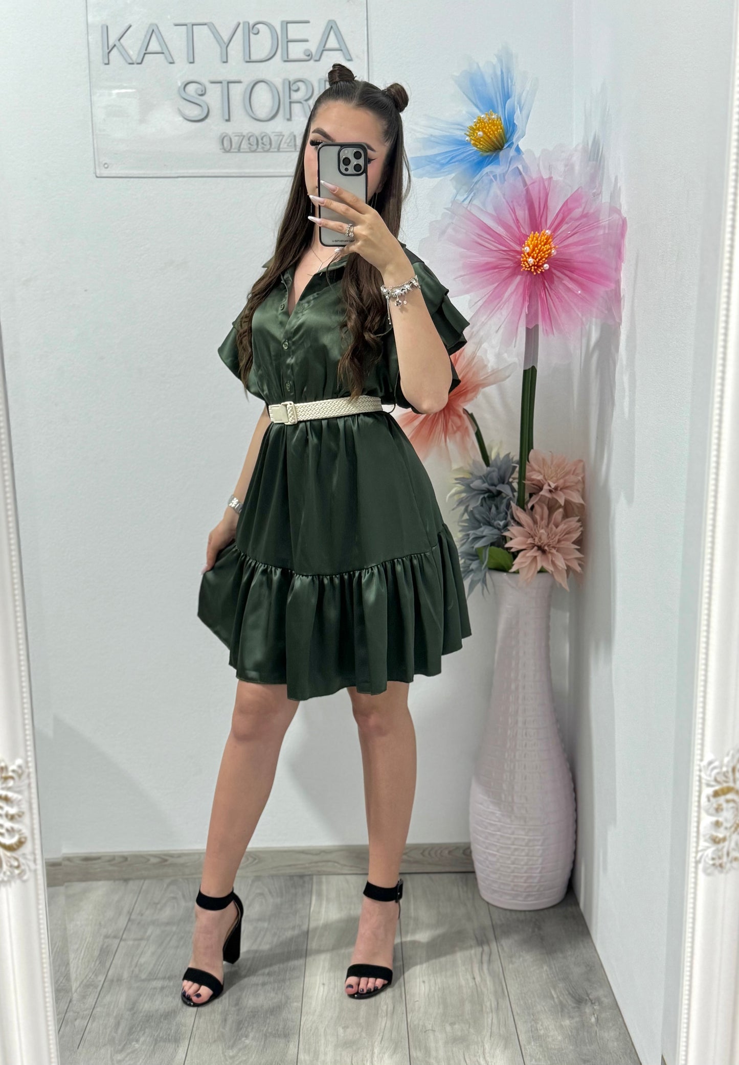 Rochie din satin cu volanase Chloe