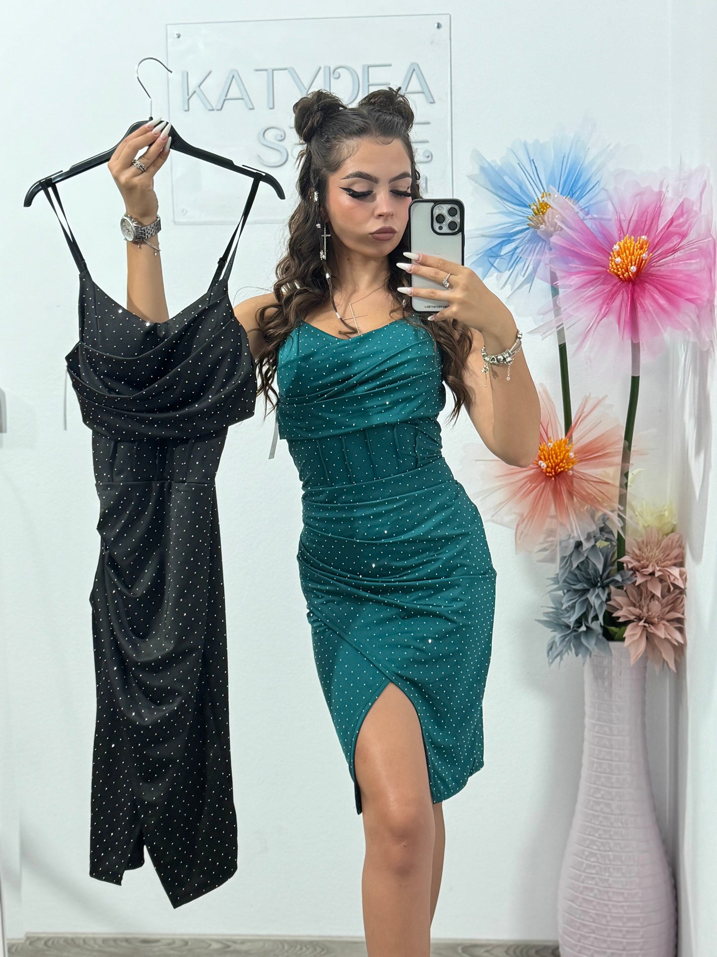 Rochie scurtă cu cristale ștanțate Nadia