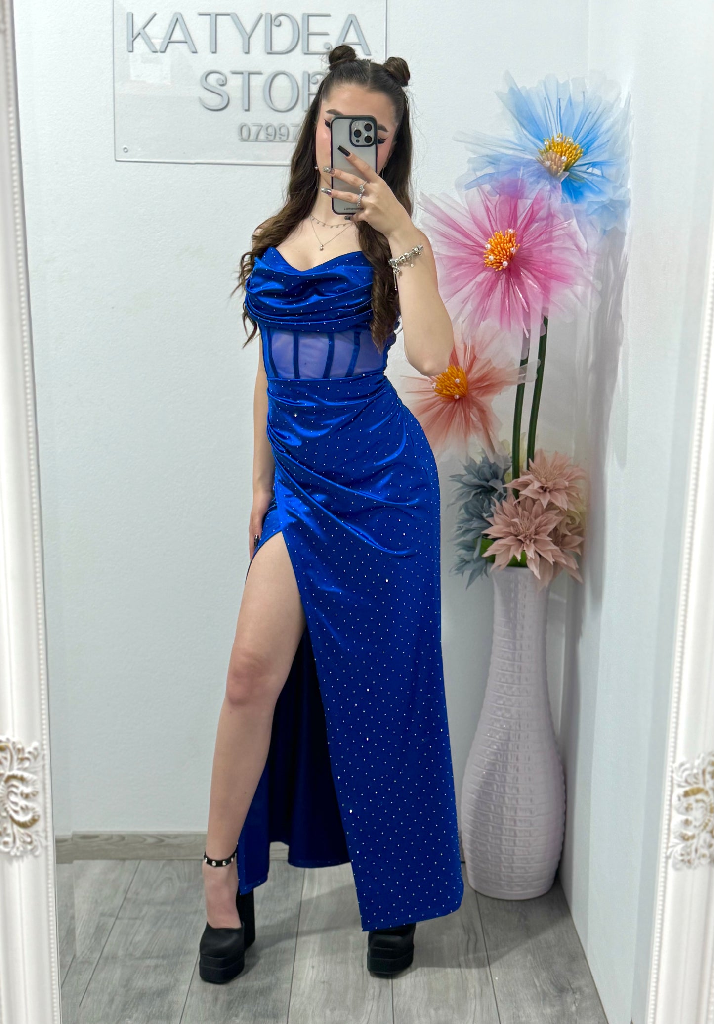 Rochie elegantă cu corset albastru electric Alice