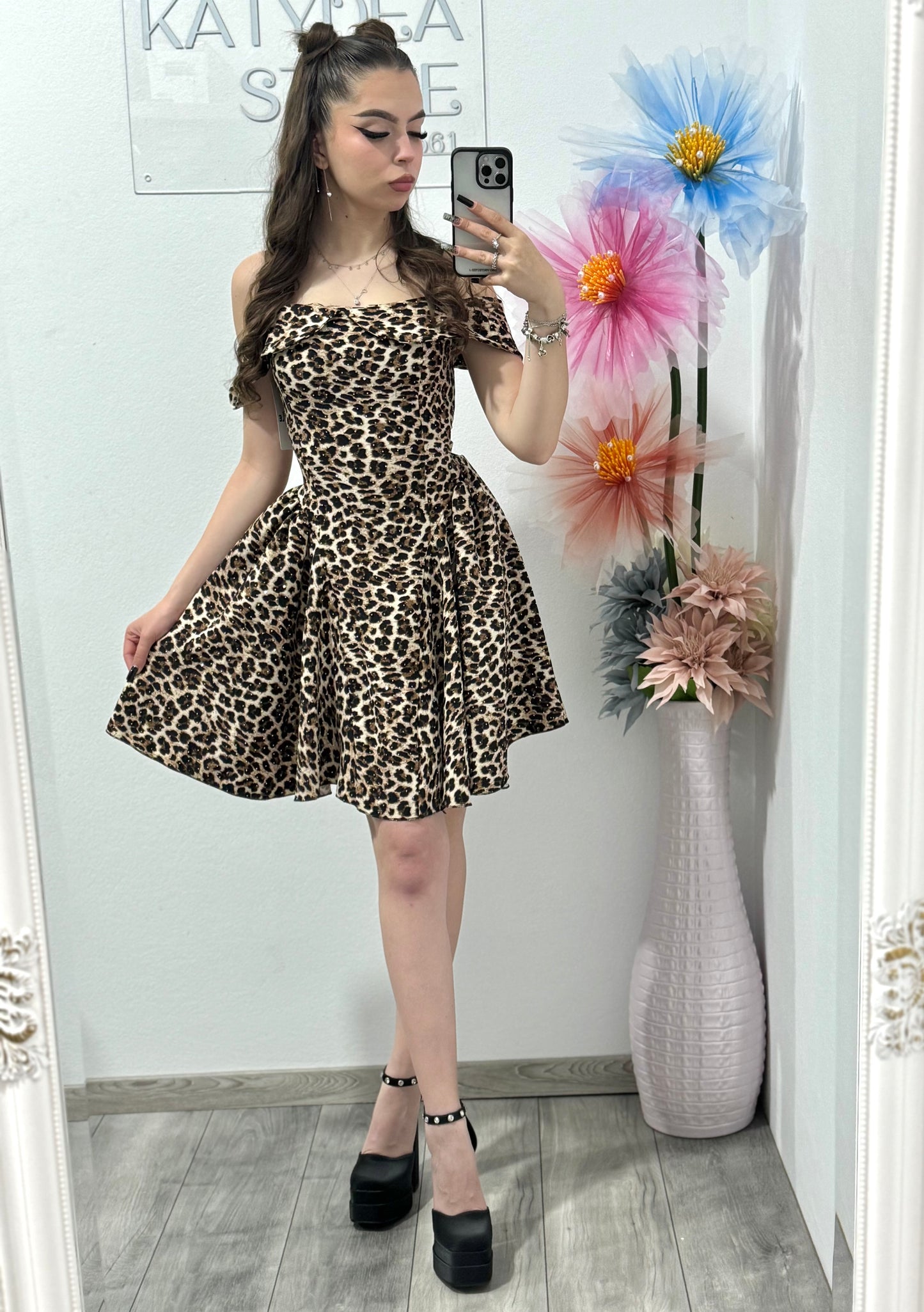 Rochie cu cristale ștanțate animalprint Clary