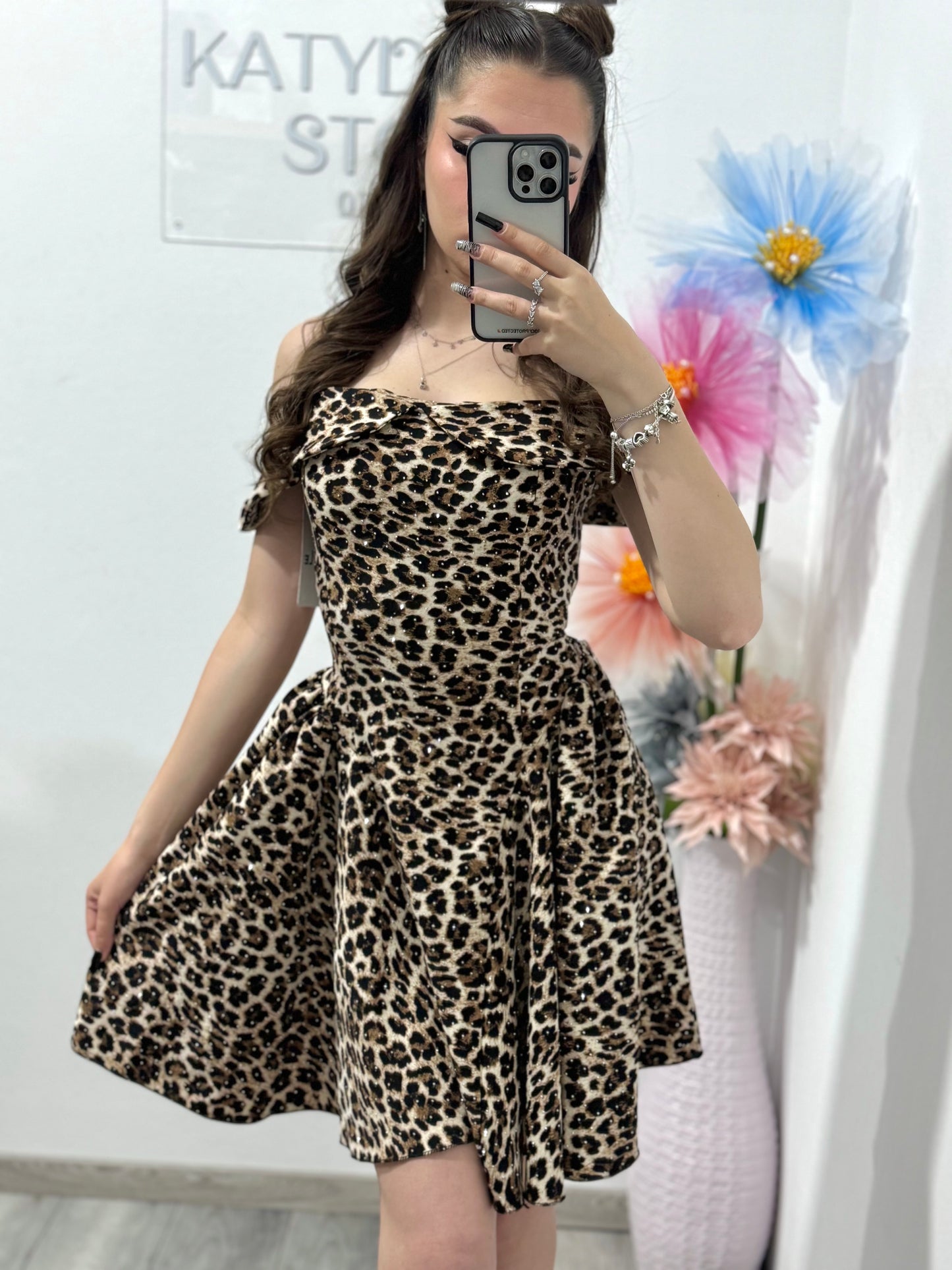 Rochie cu cristale ștanțate animalprint Clary
