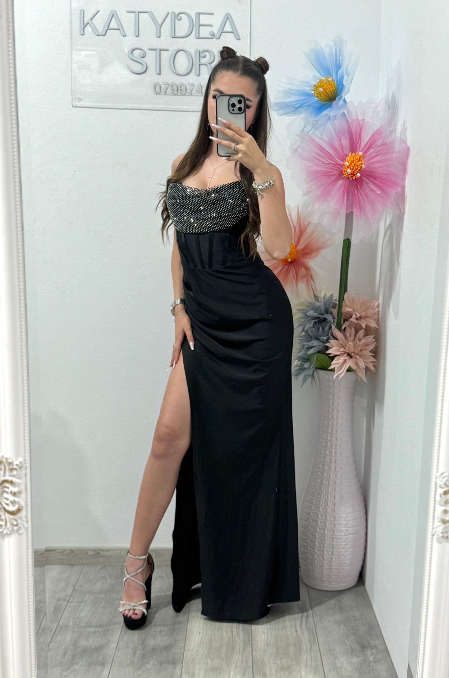 Rochie elegantă cu cristale neagră Katherine