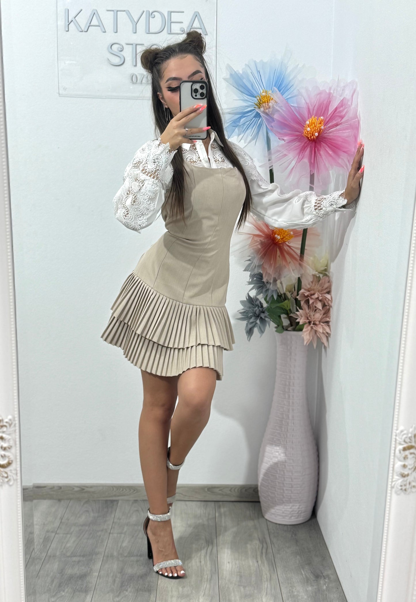 Sarafan cu pliseu beige Alina