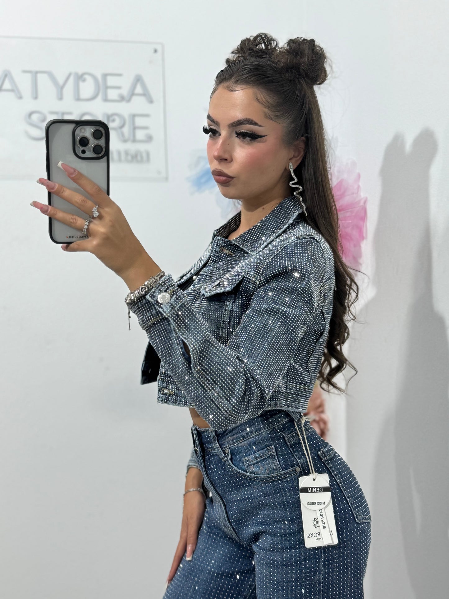 Geacă denim full cristale Xonia