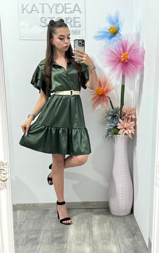 Rochie din satin cu volanase Chloe