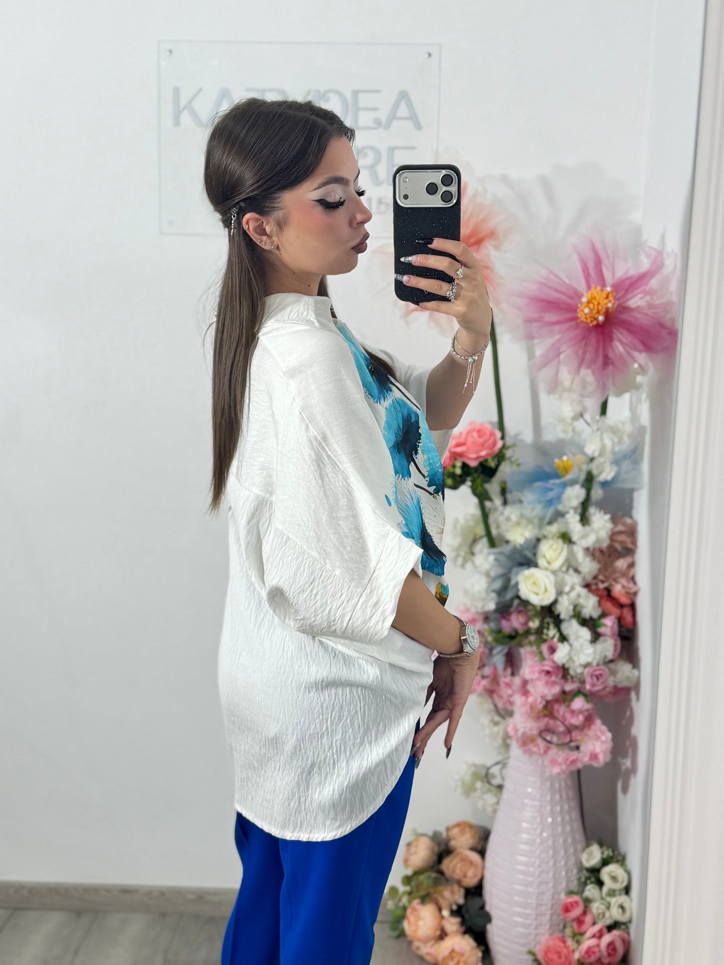Cămașă din în cu imprimeu babyblue ELIZA