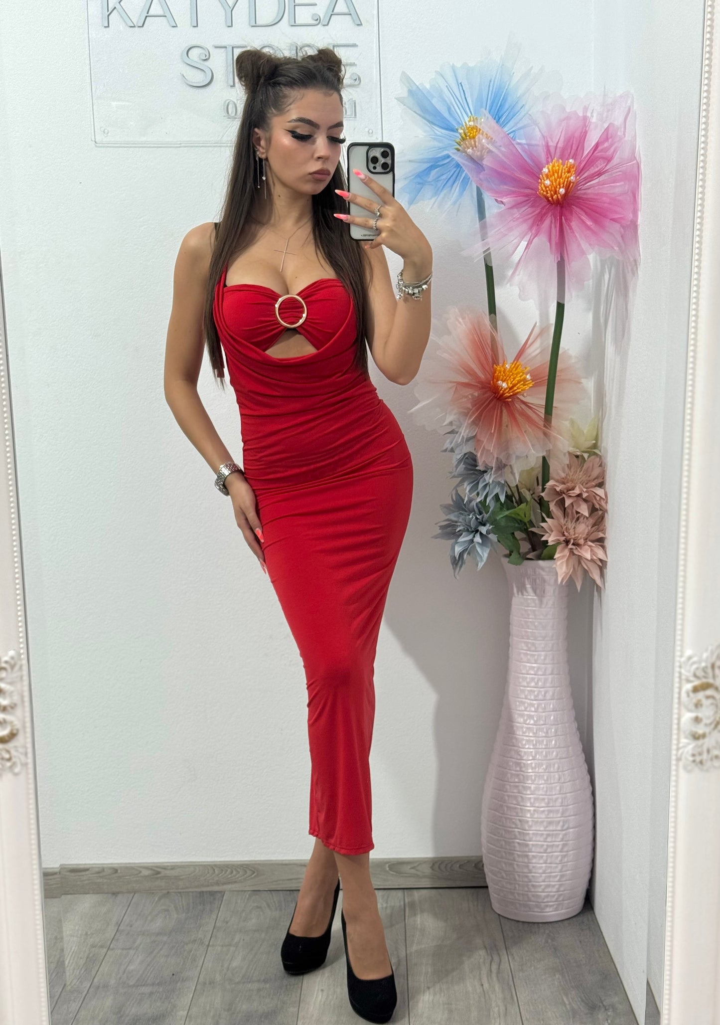 Rochie pe corp midi roșie Jessica