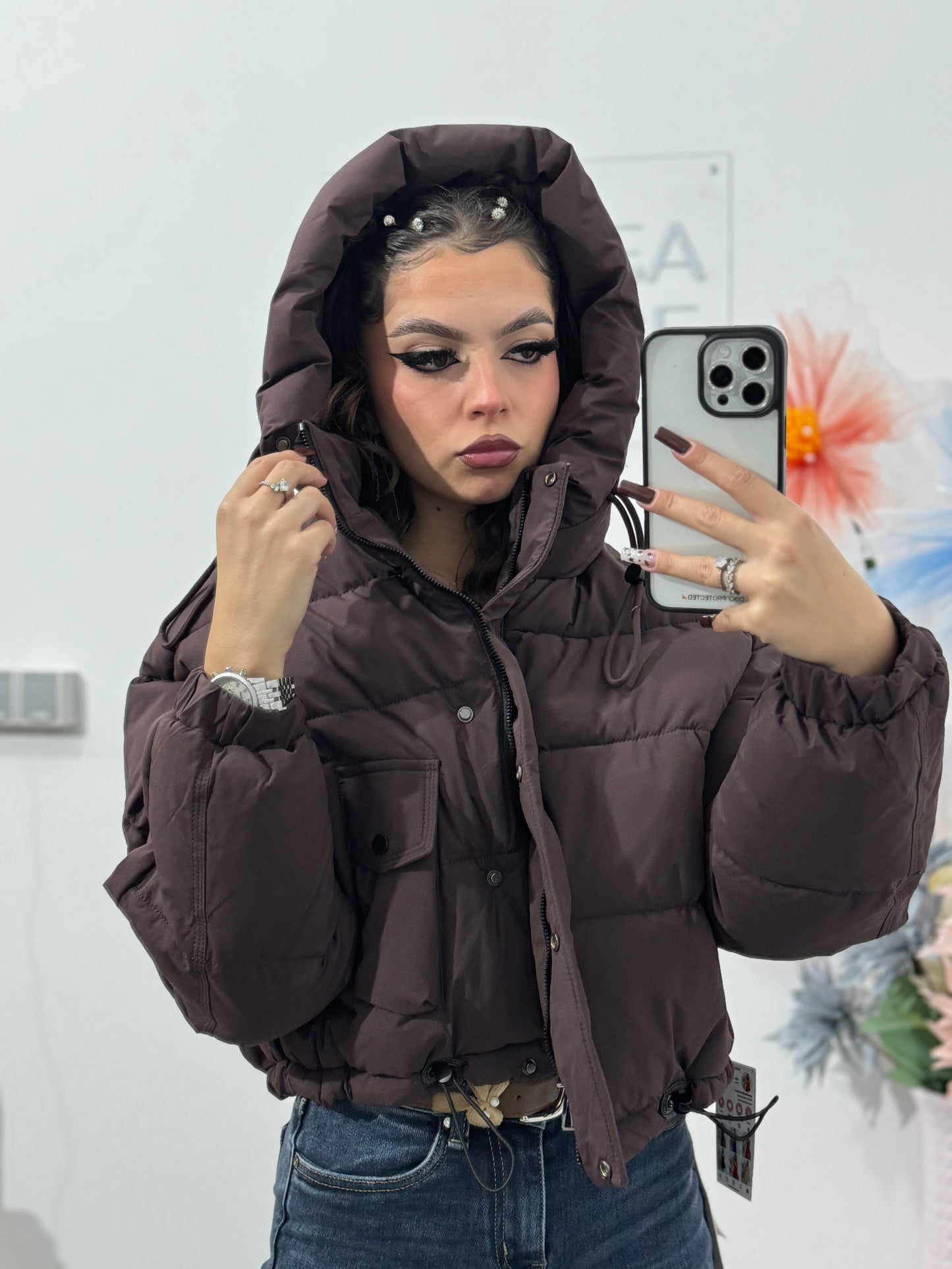 Geacă tip puffer ciocolatiu KEKE