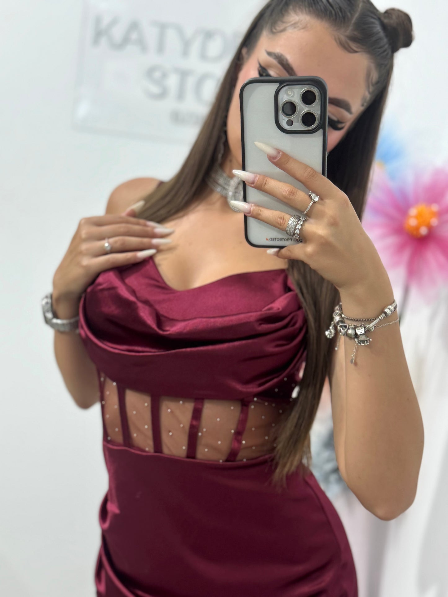 Rochie scurtă cu corset vișiniu Annemary