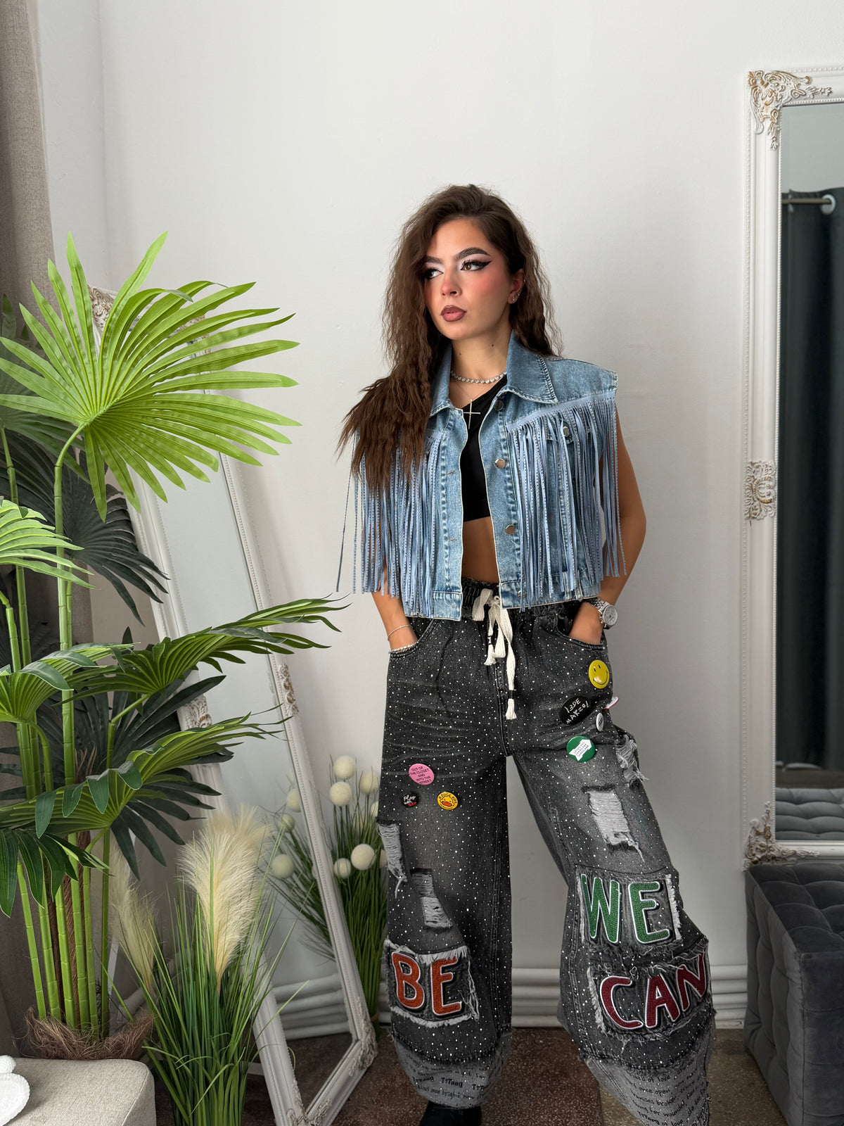 Vestă din denim cu cristale BELLA