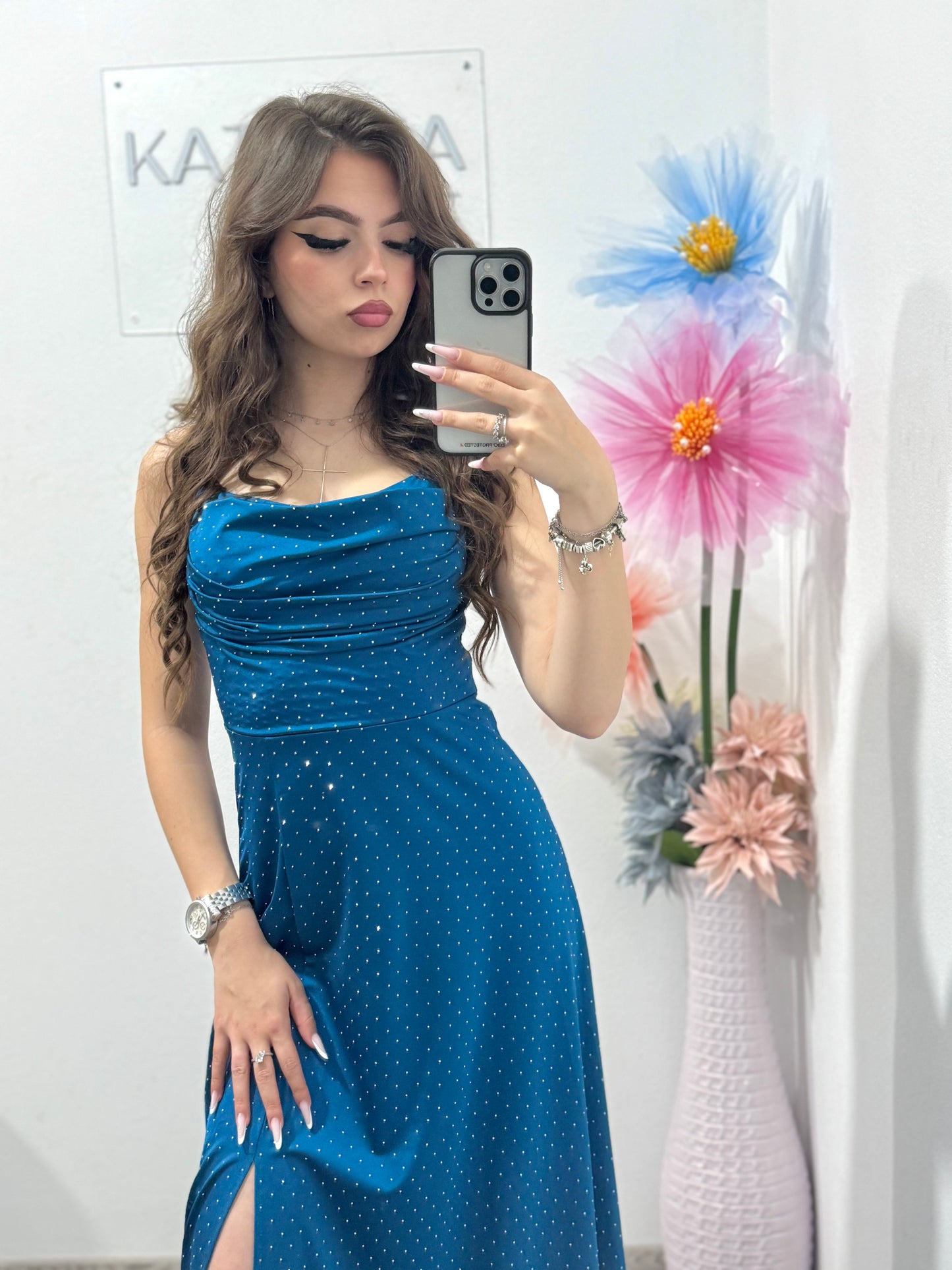 Rochie elegantă cu cristale turcoaz Glam
