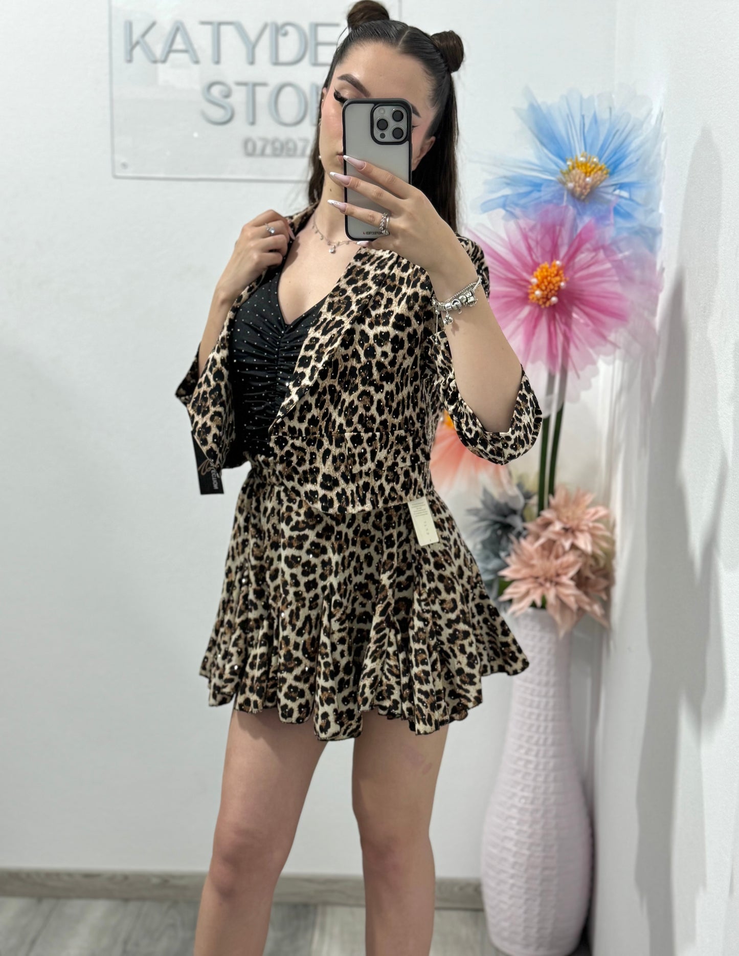 Compleu elegant cu cristale animal print Denisse