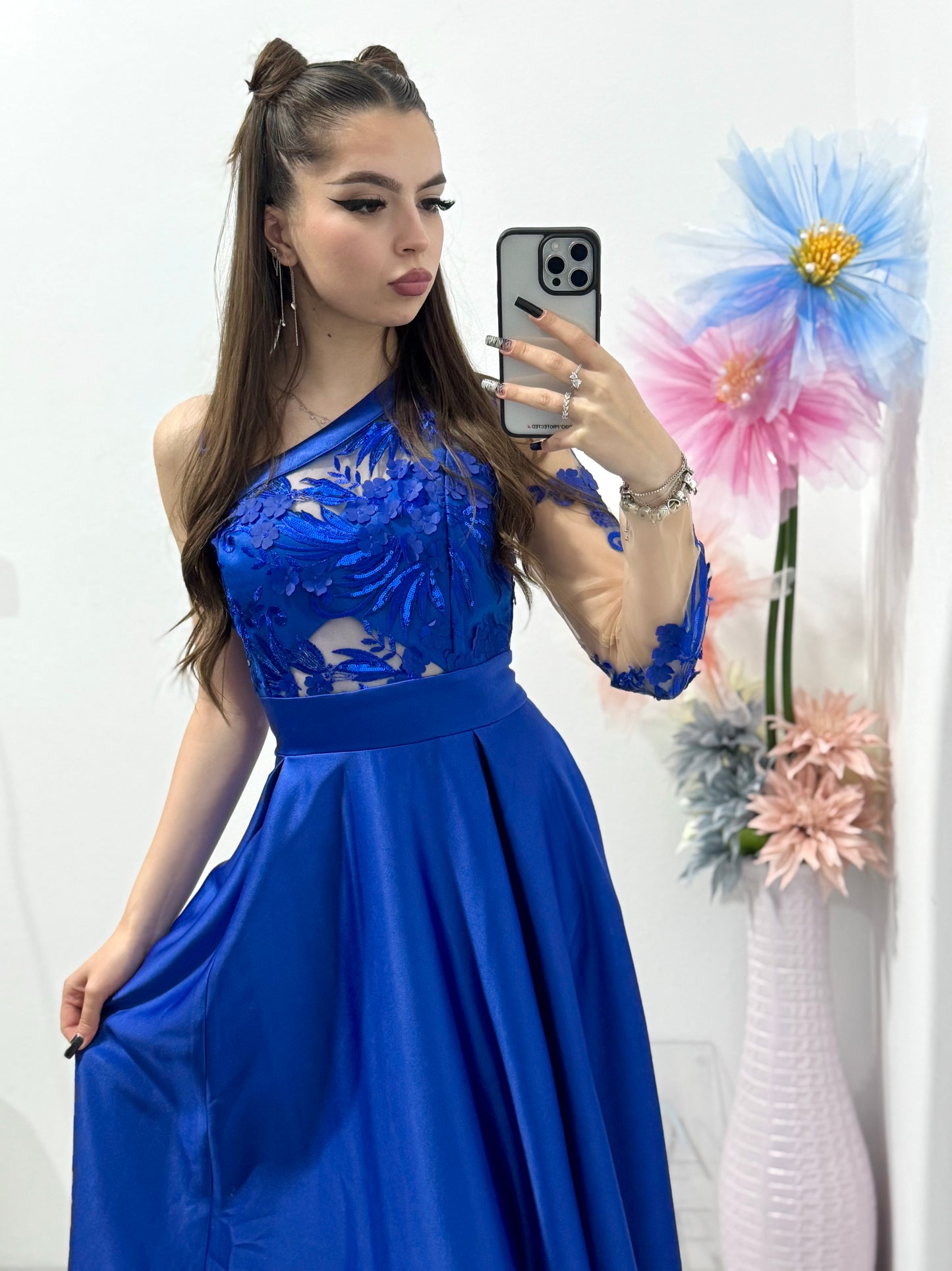Rochie lungă din tafta albastră Elegance