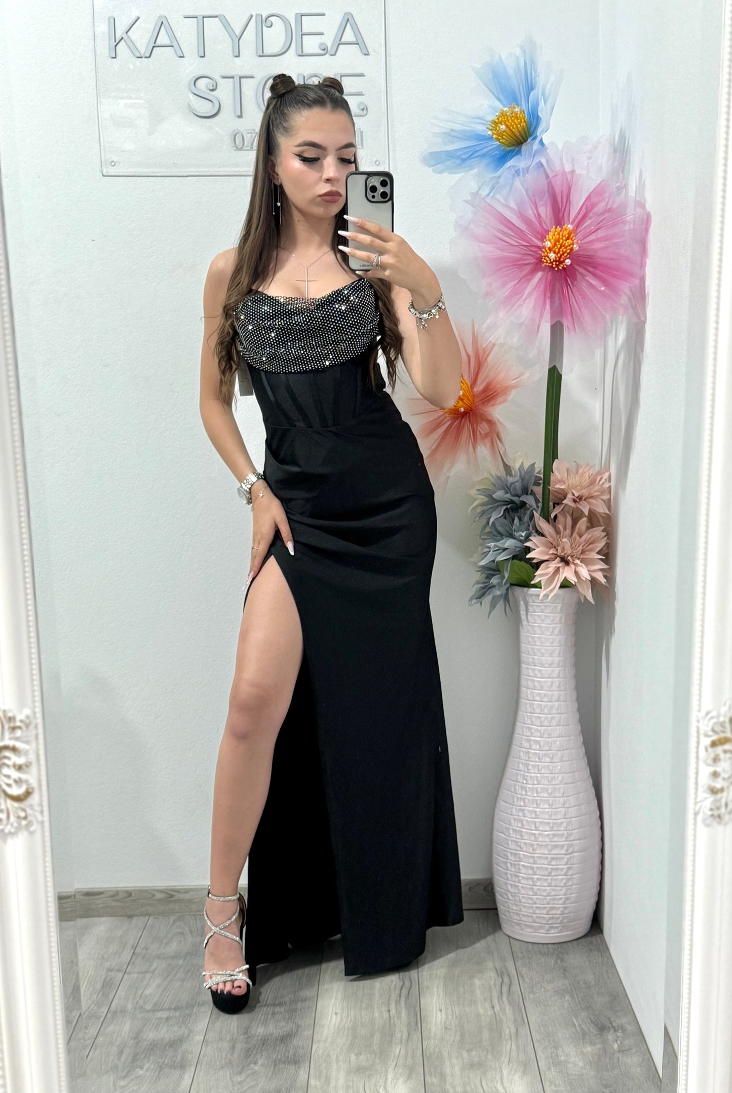 Rochie elegantă cu cristale neagră Katherine