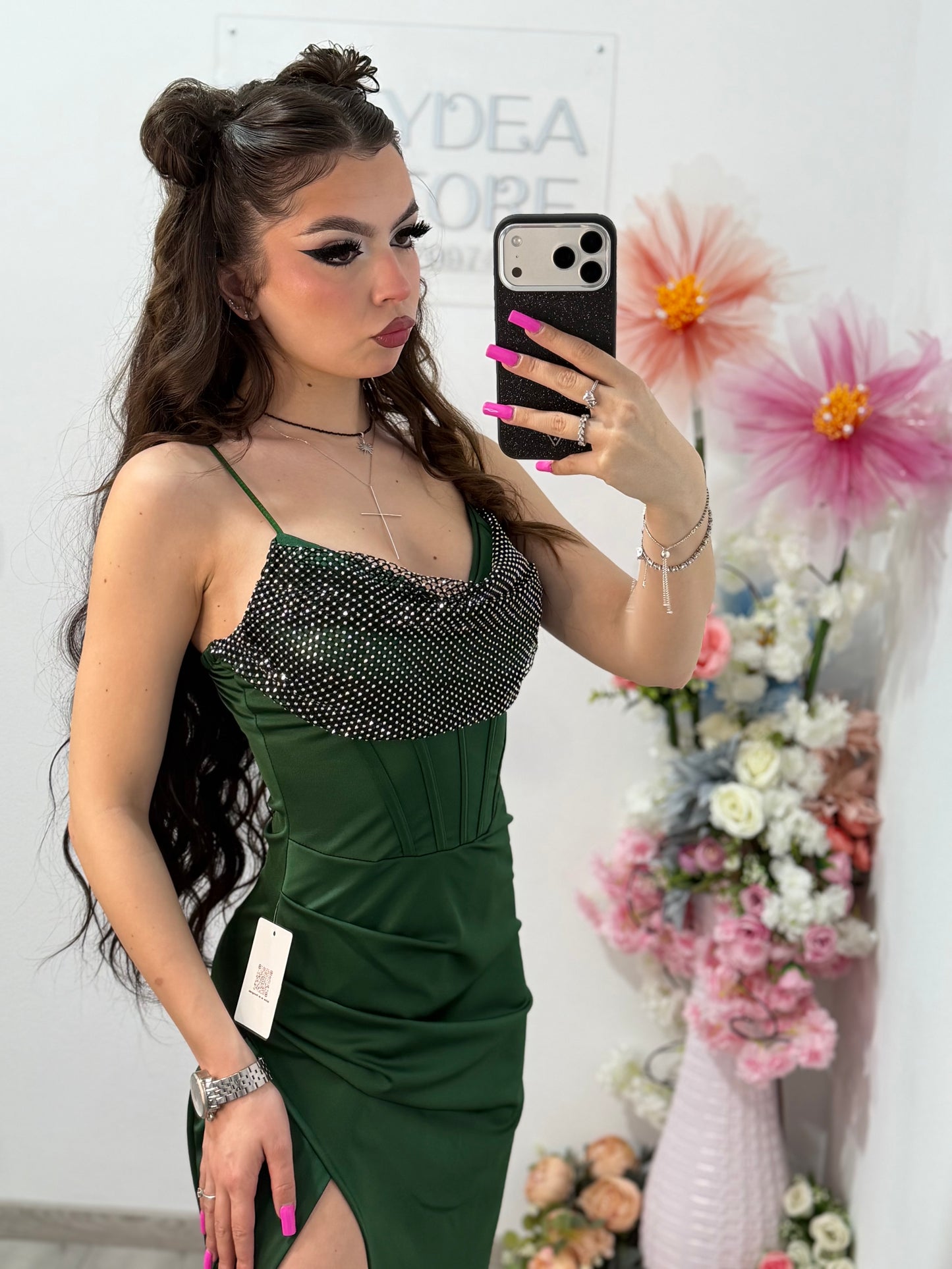Rochie elegantă cu cristale verde Katherine