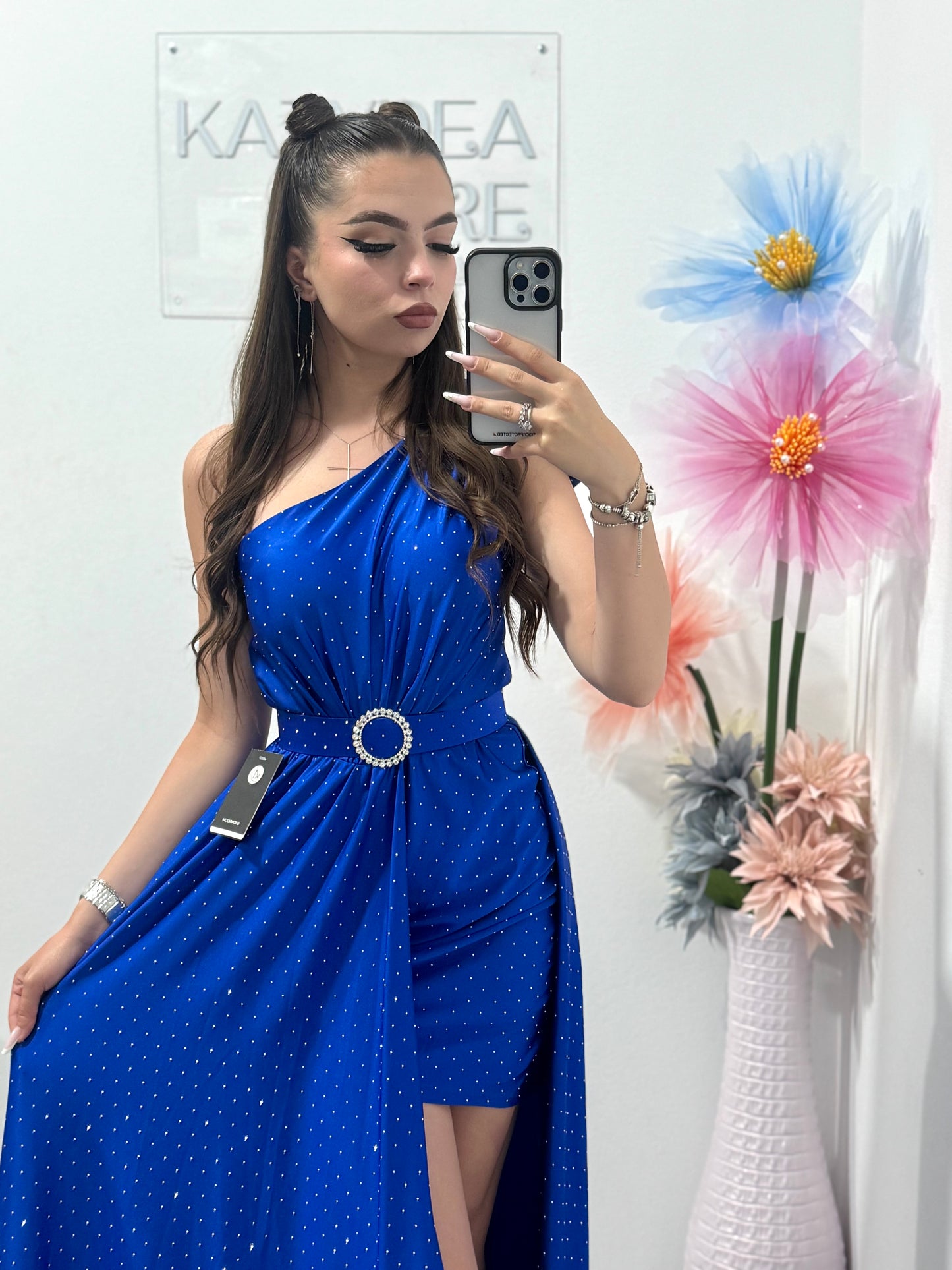 Rochie elegantă cu cristale albastru electric Cleopatra
