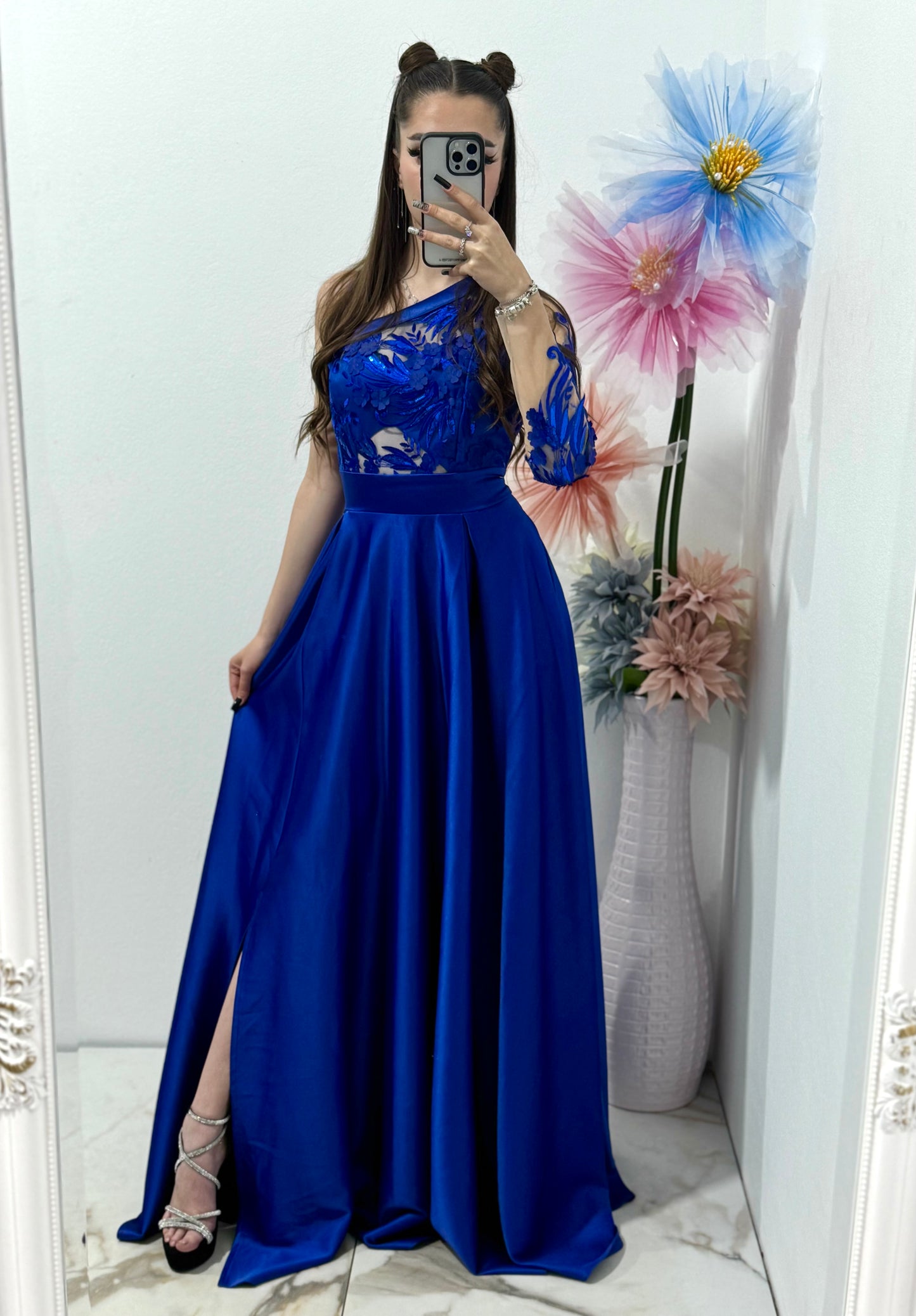 Rochie lungă din tafta albastră Elegance