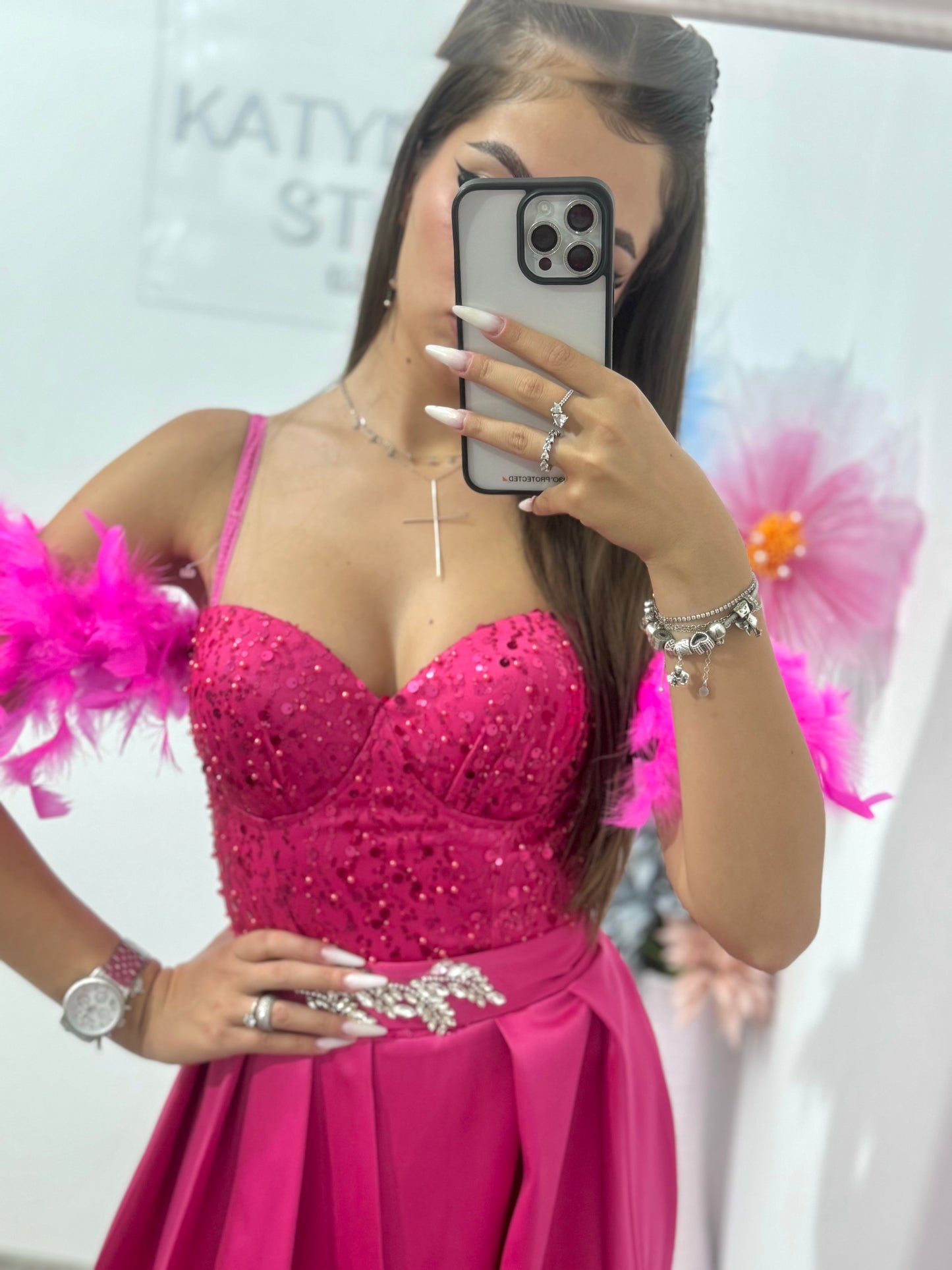 Rochie lungă cu paiete Pinko fucsia