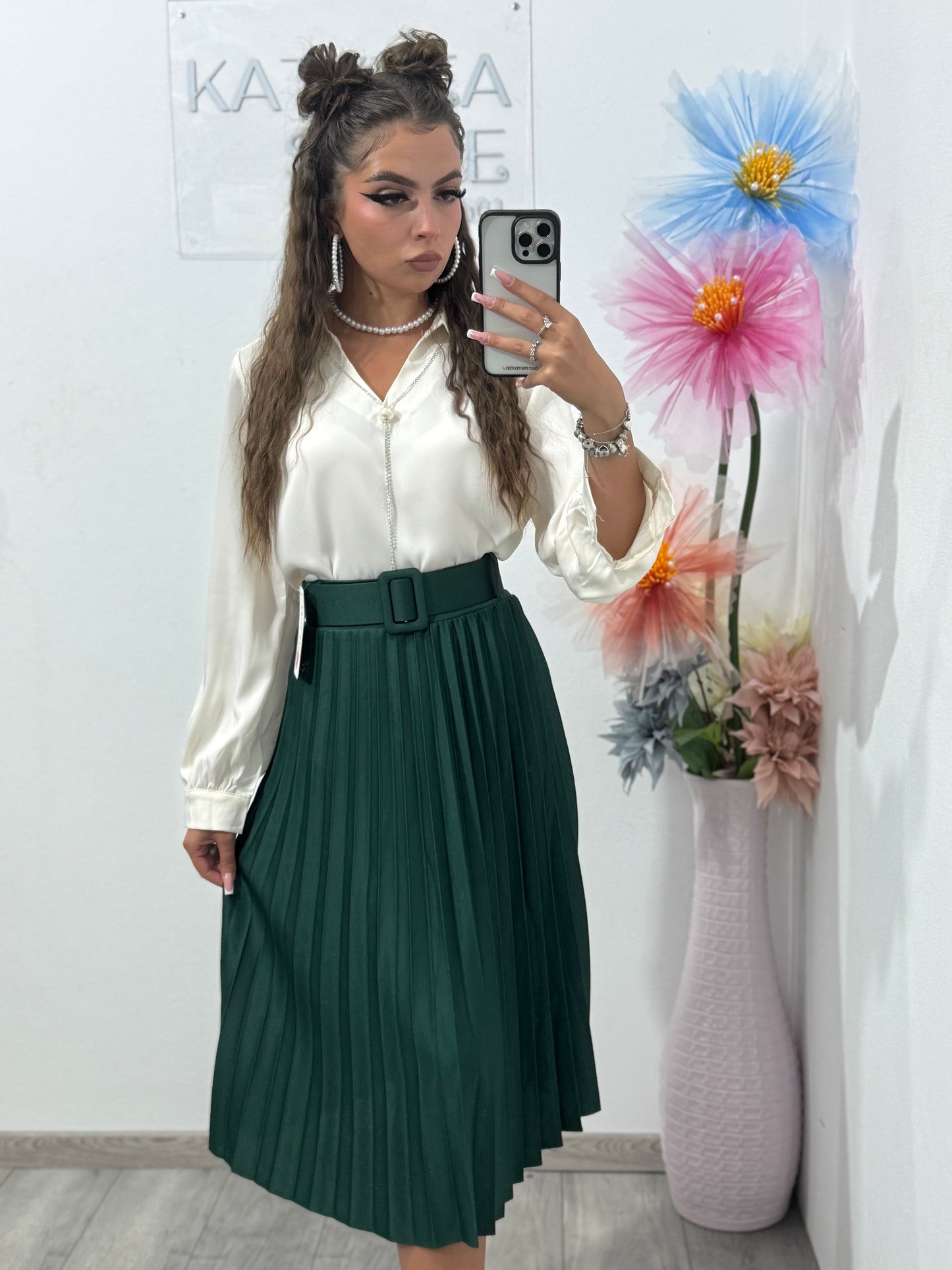 Fustă plisată cu curea Ioana