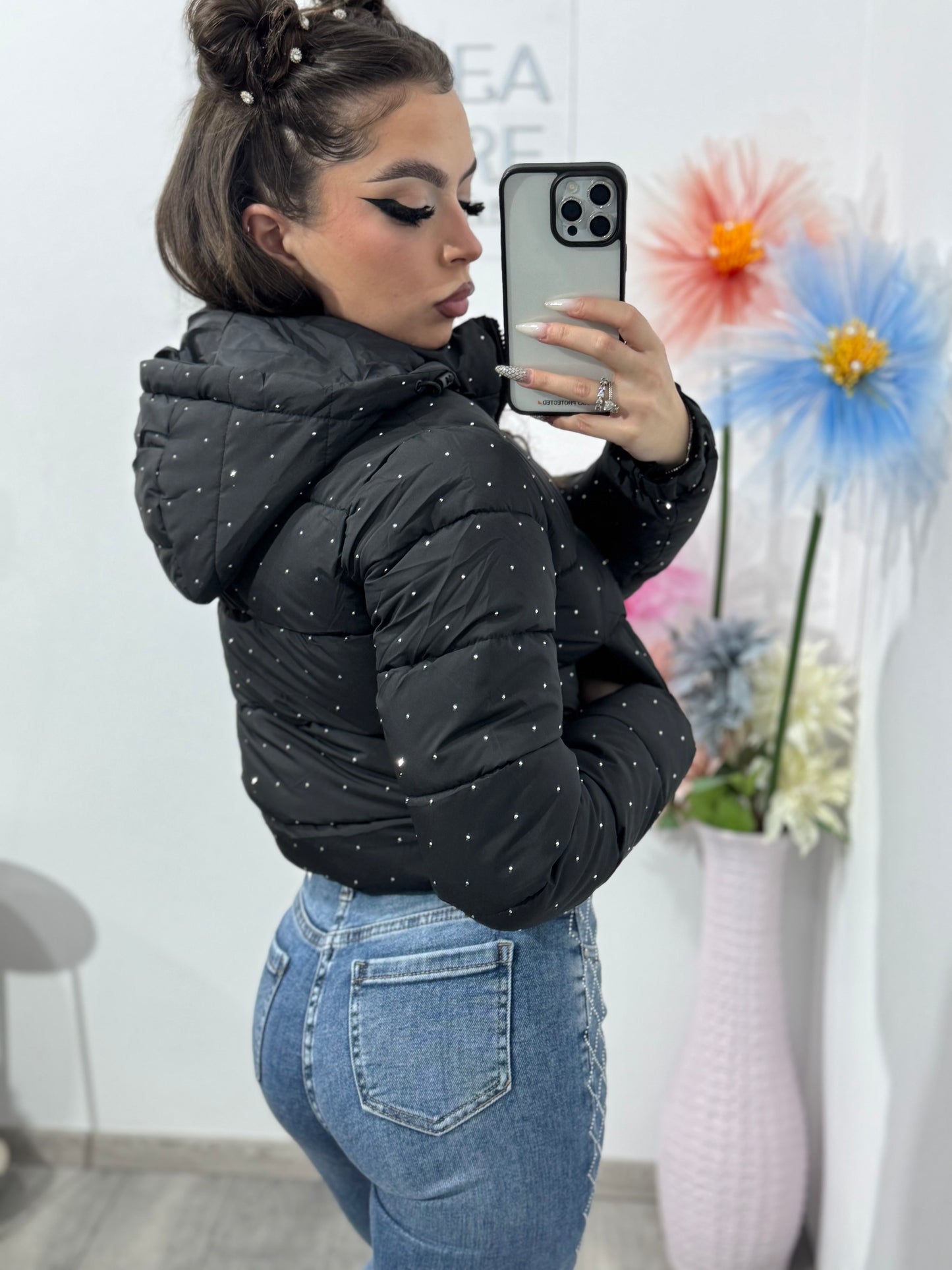 Geacă cu cristale argintii ștanțate SORINA