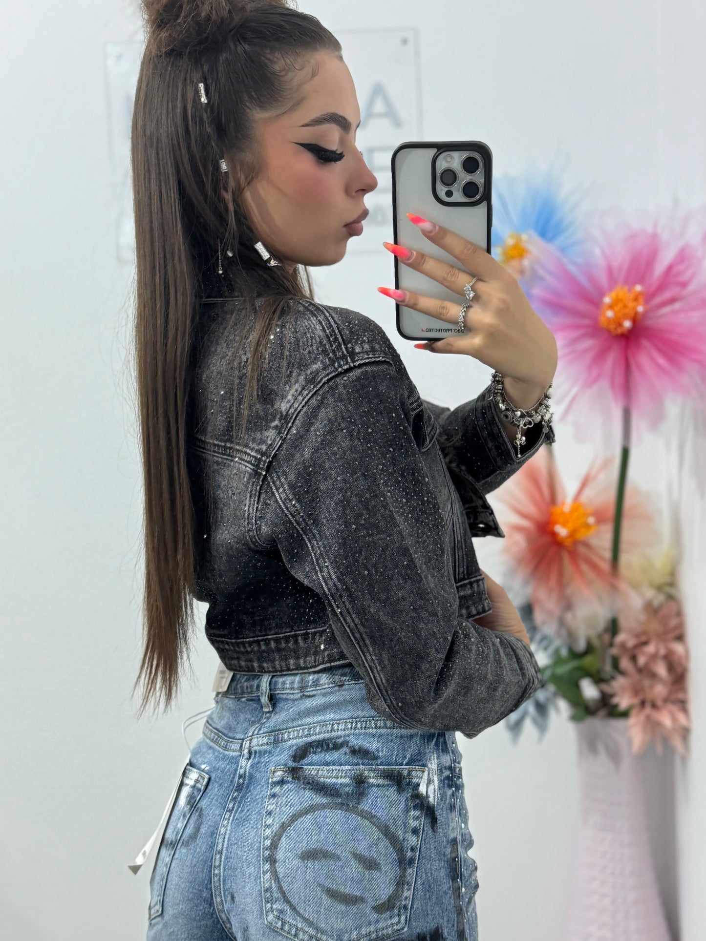 Jeans WideLeg cu cristale și grafiti Daiana