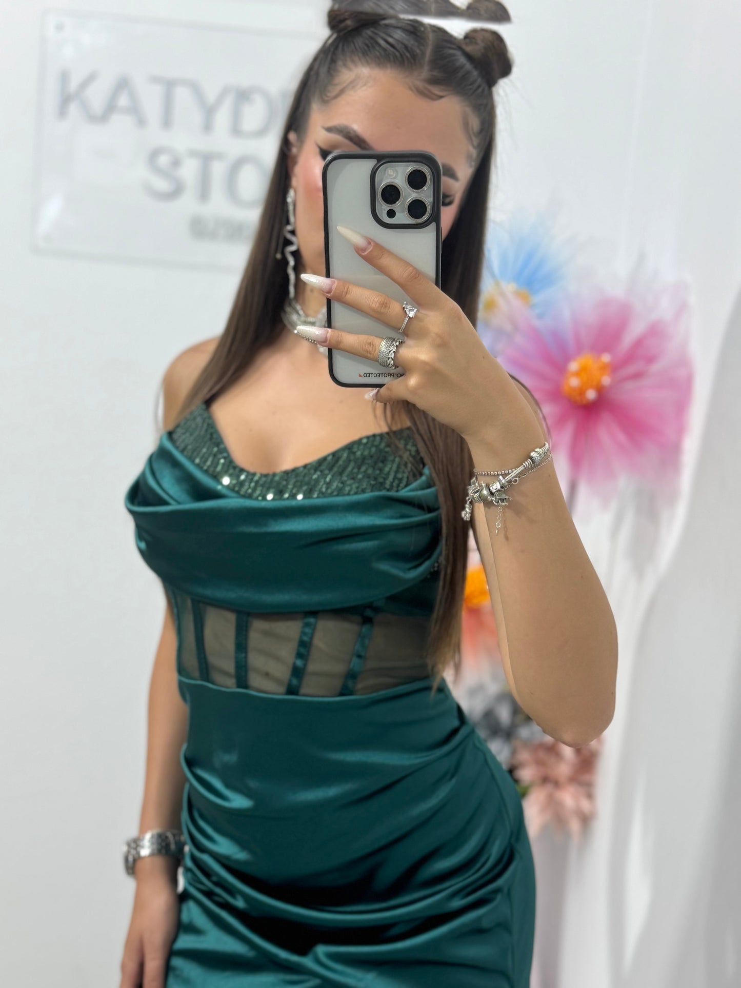 Rochie scurtă cu corset verde Sofia