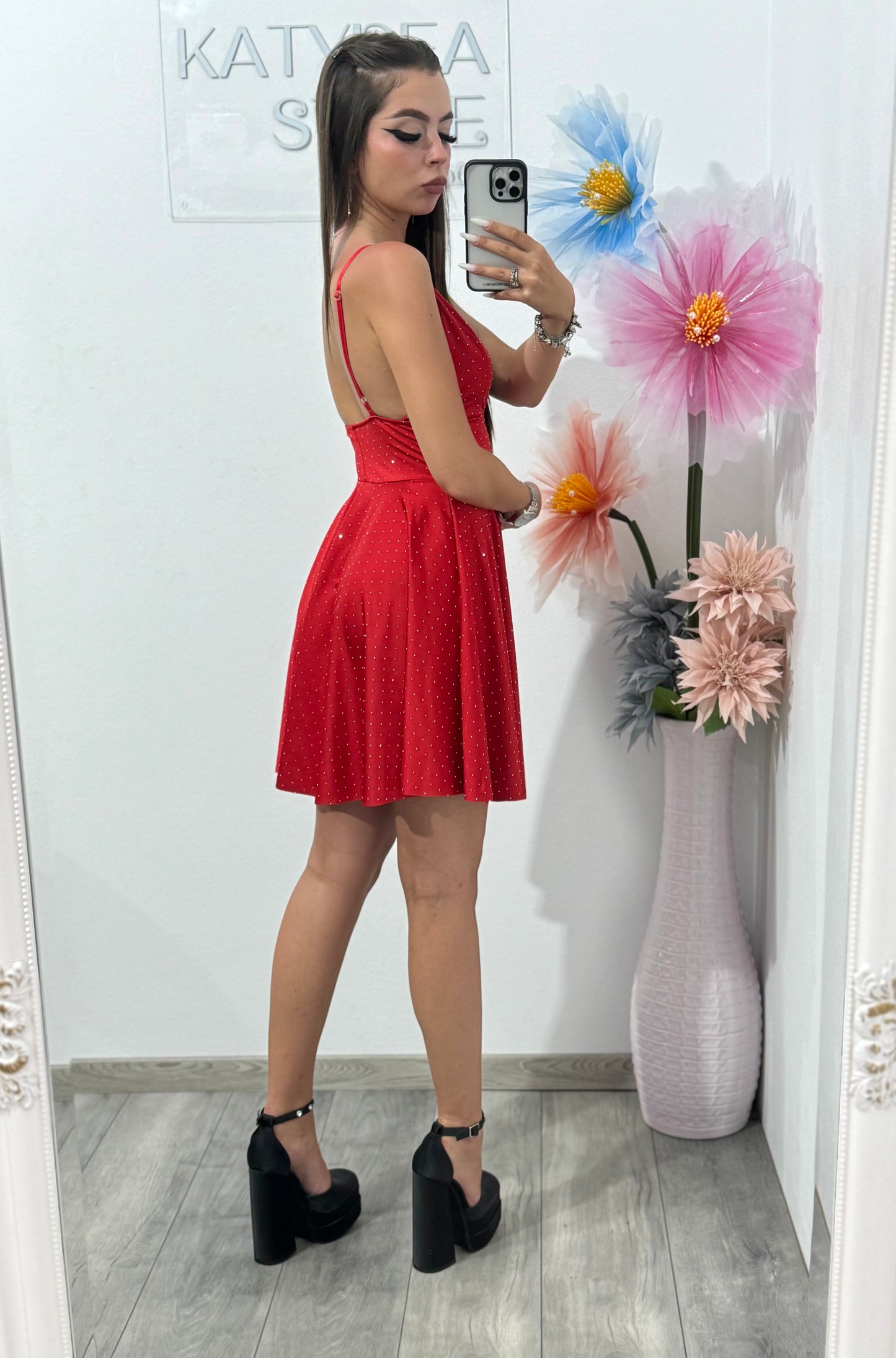 Rochie cu cristale Maria roșie