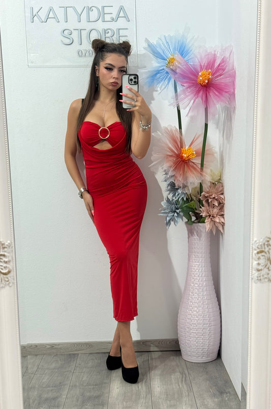 Rochie pe corp midi roșie Jessica