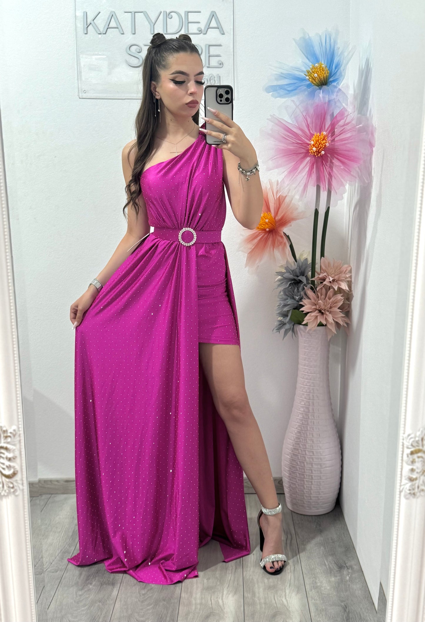 Rochie elegantă cu cristale fucsia Cleopatra