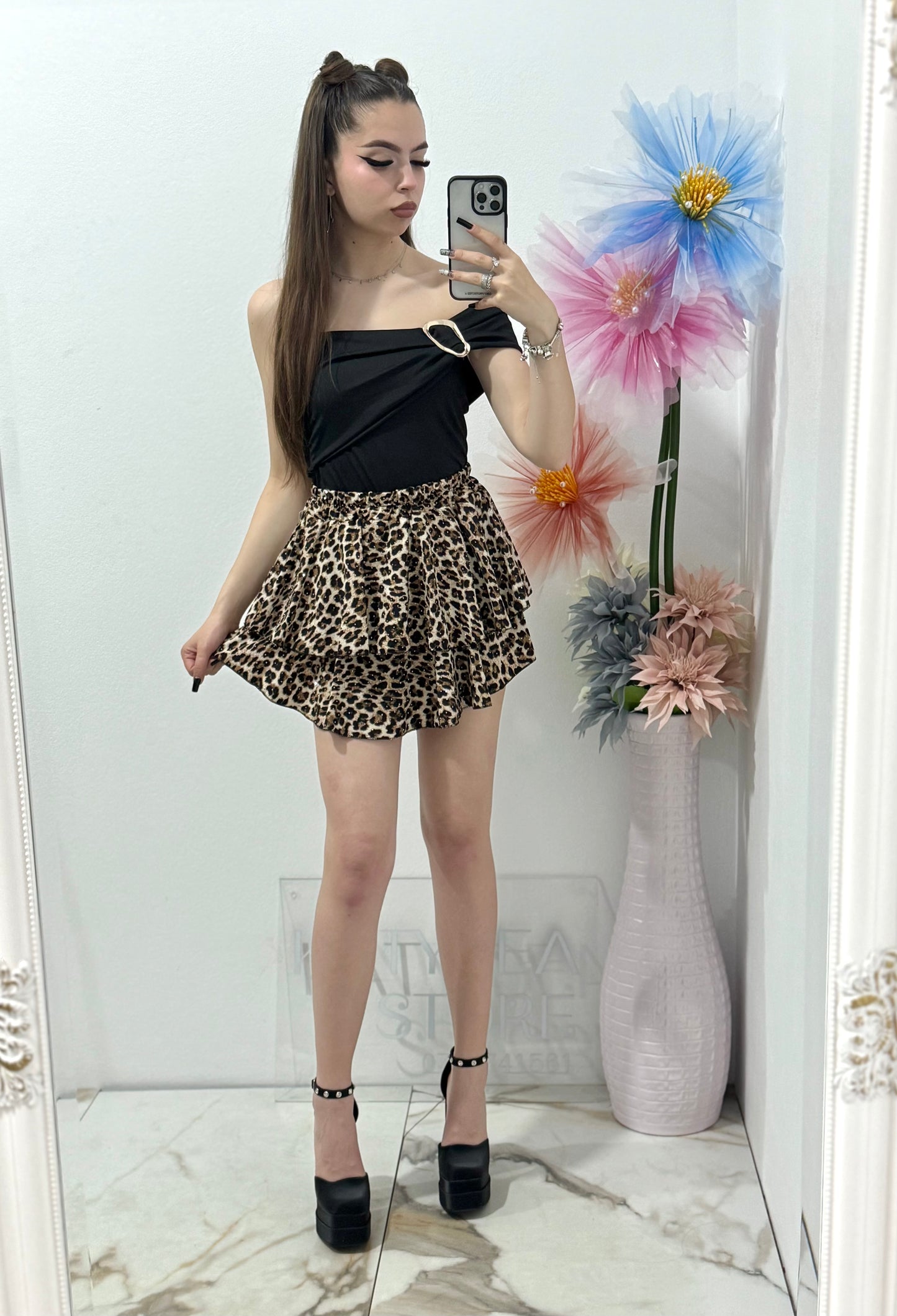 Fustă pantalon cu cristale animal print Valeria