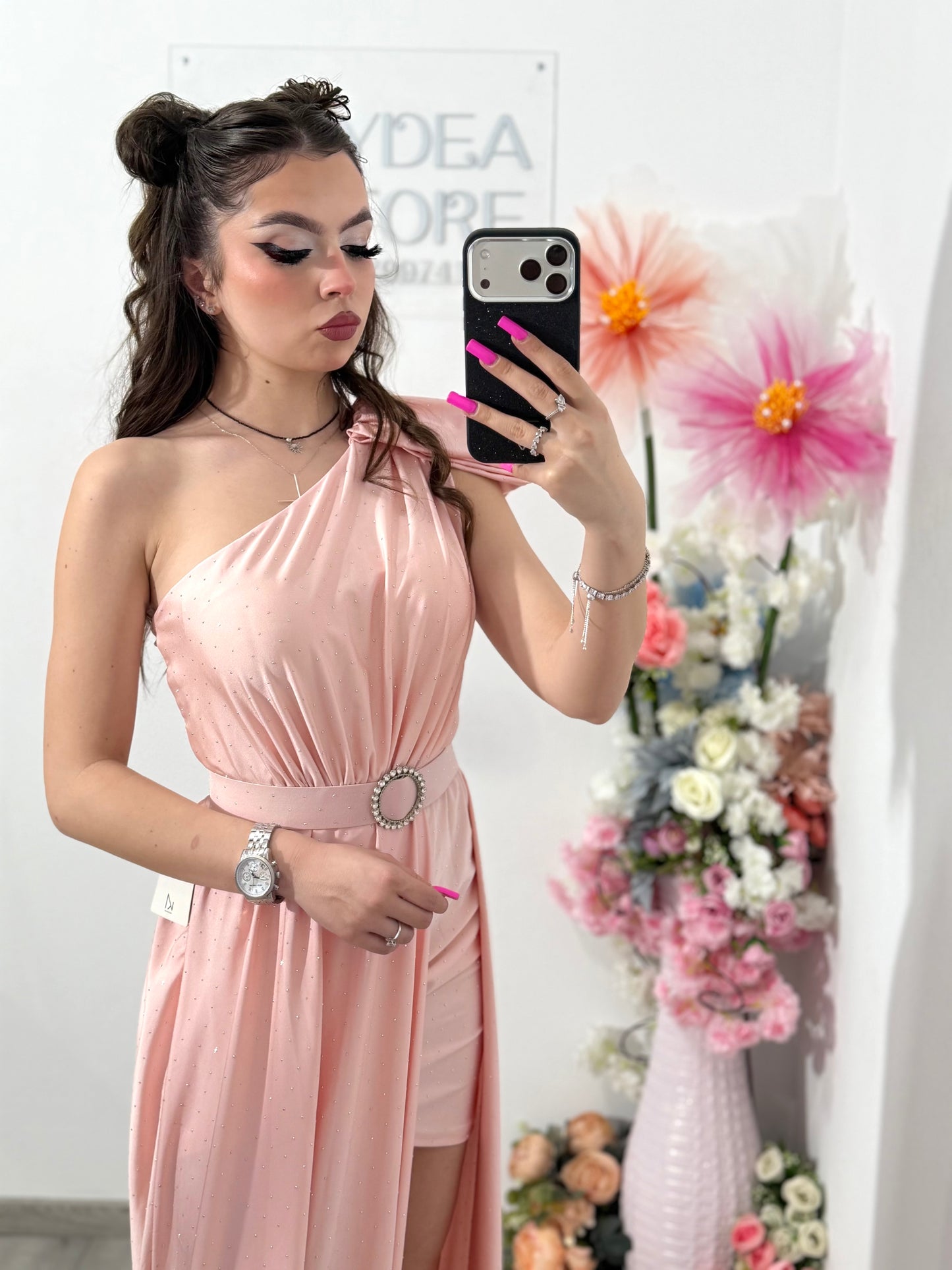 Rochie elegantă cu cristale roz pudră Cleopatra