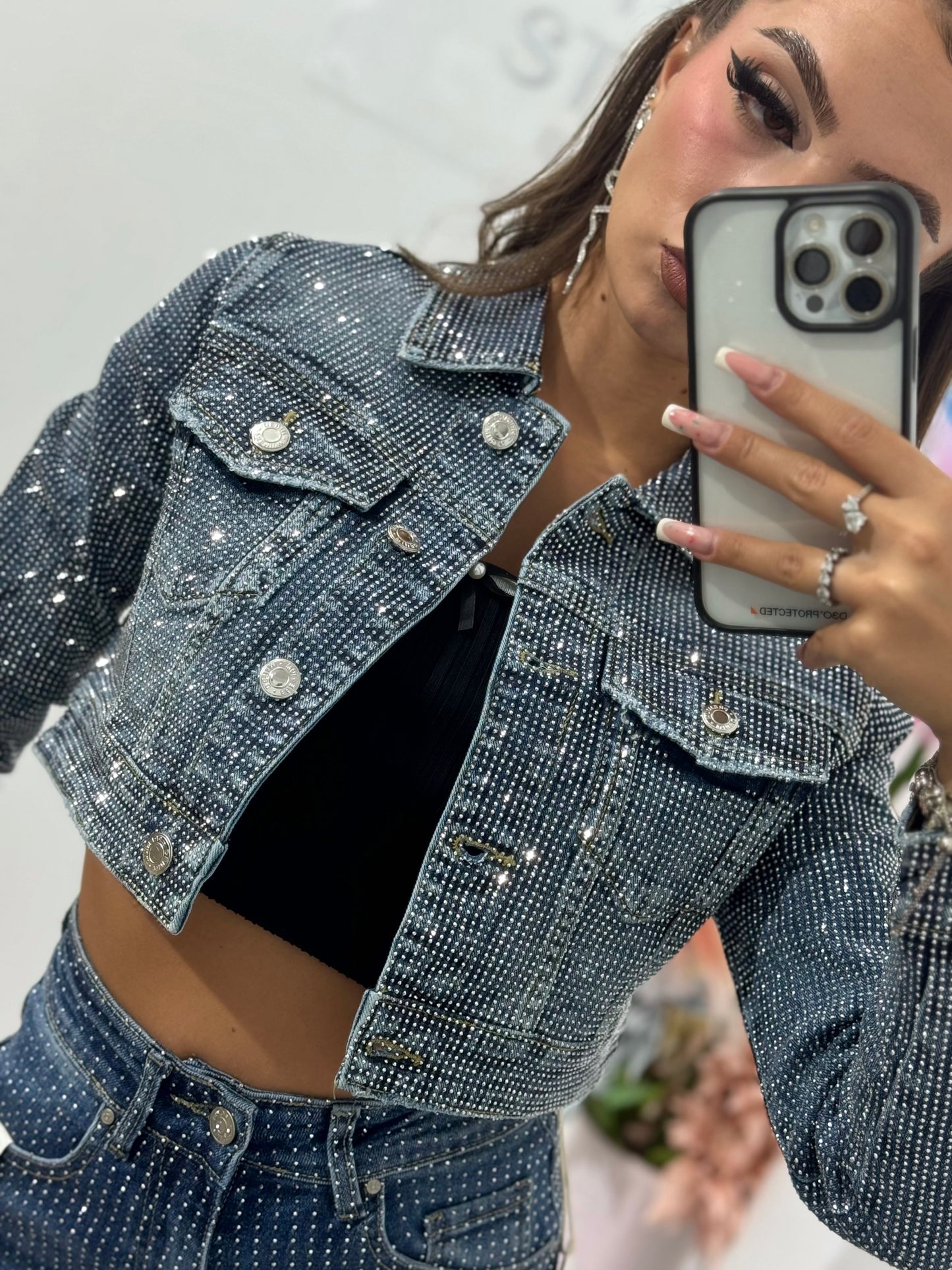 Geacă denim full cristale Xonia