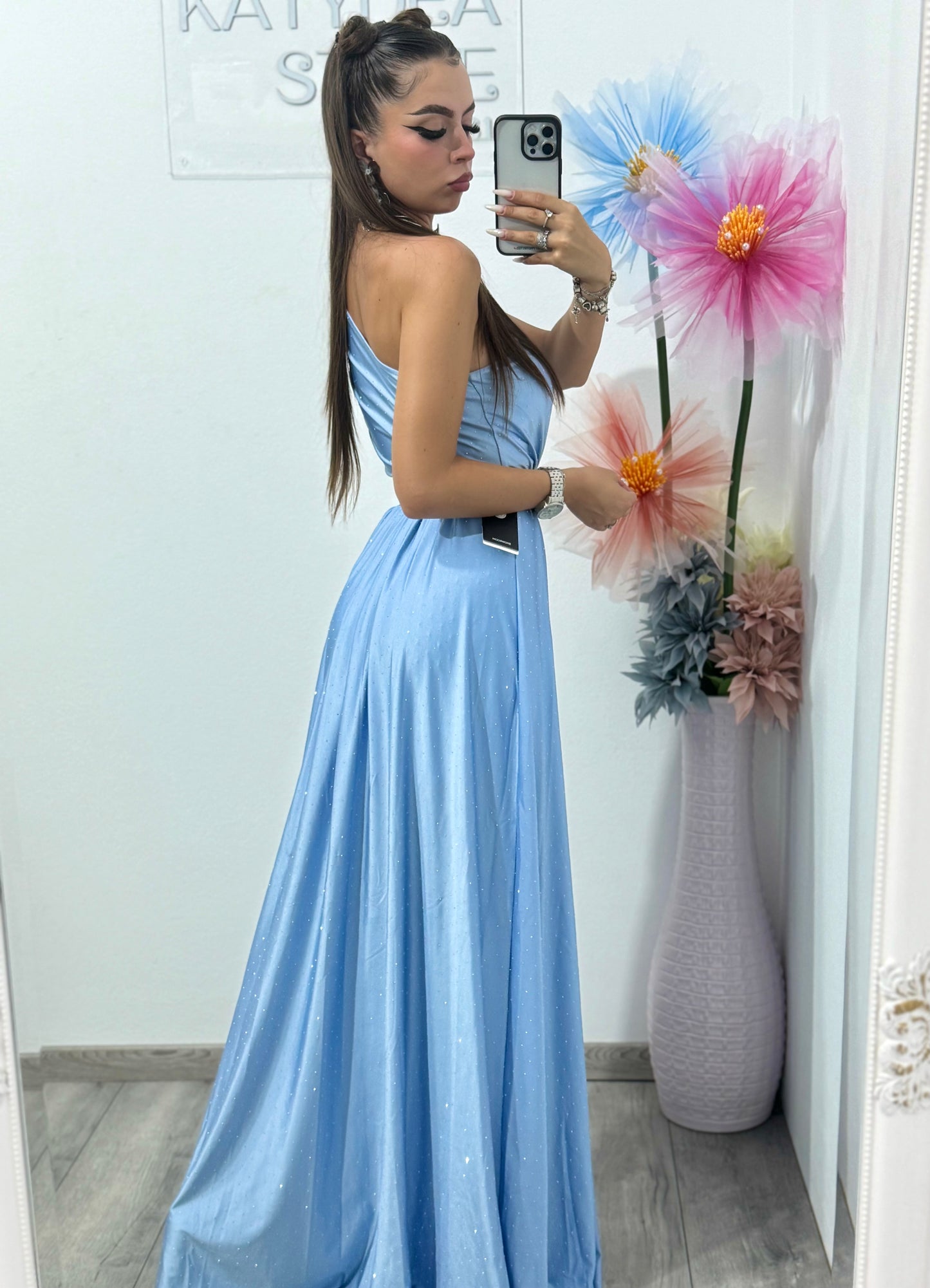 Rochie elegantă cu cristale albastru deschis Cleopatra