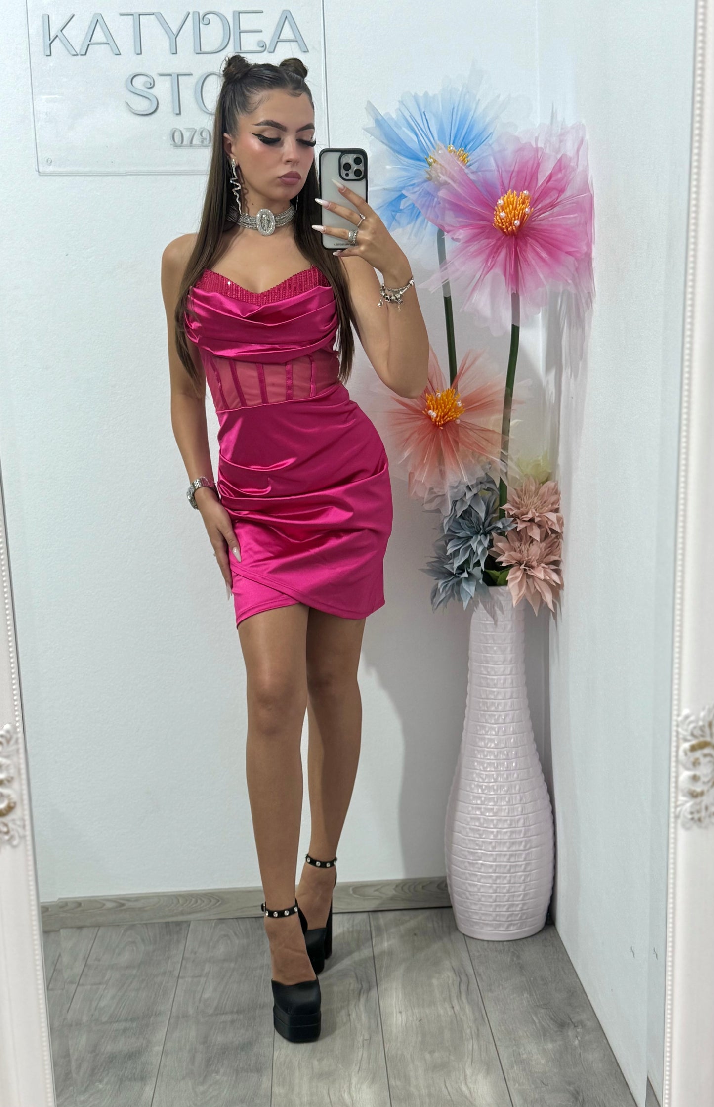 Rochie scurtă cu corset fucsia Sofia