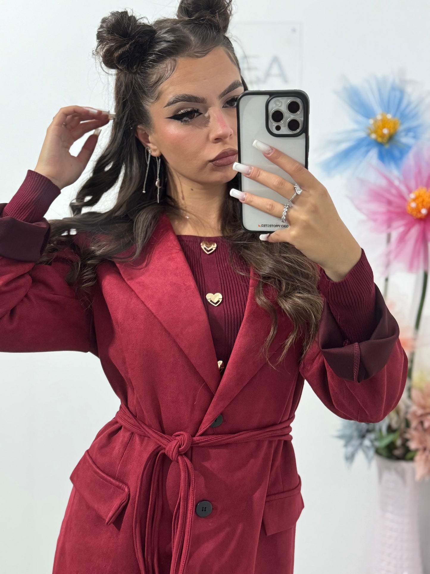 Geacă din piele întoarsă cu corset Delia grena