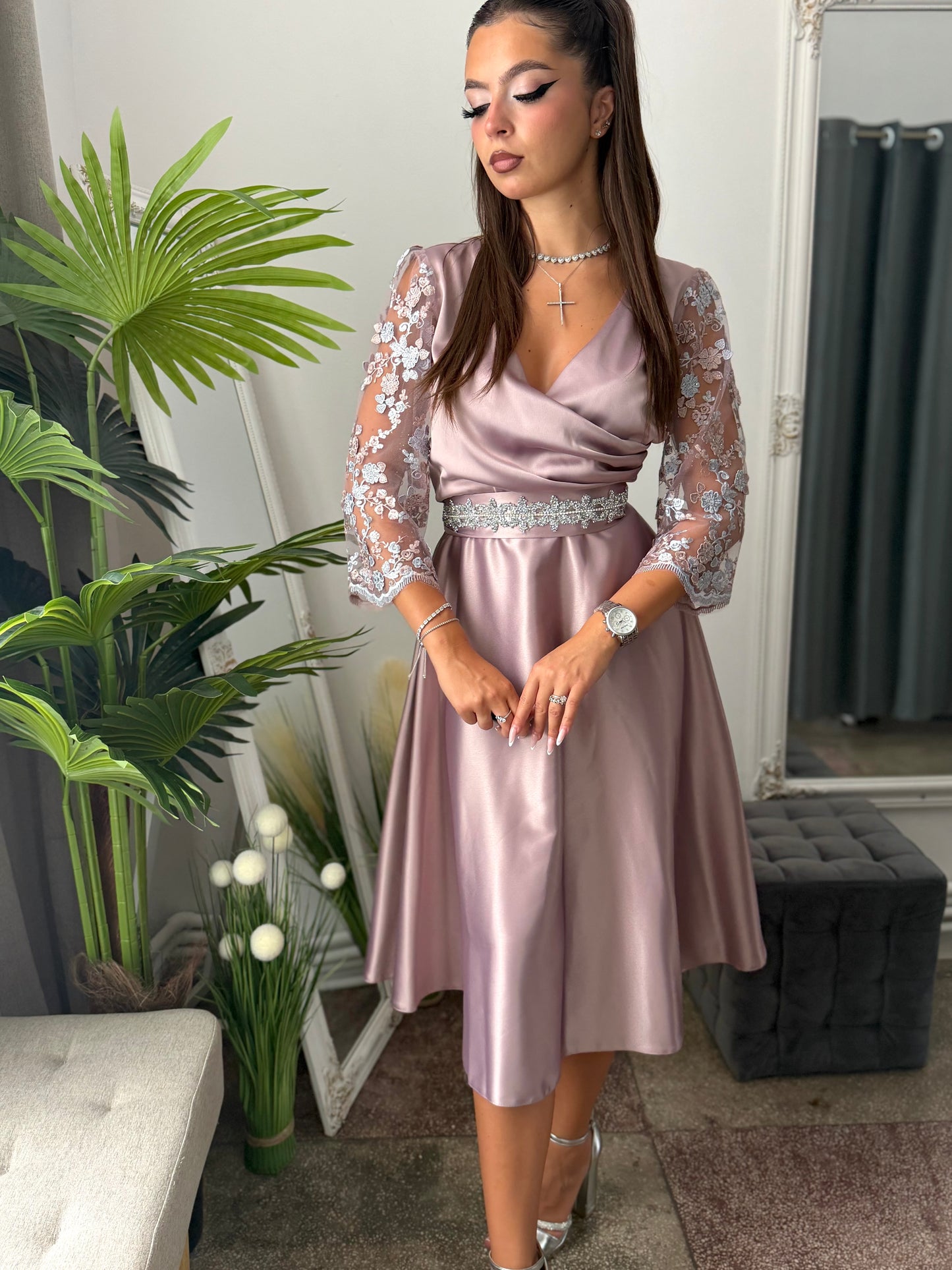 Rochie elegantă roz pudră ADRIA