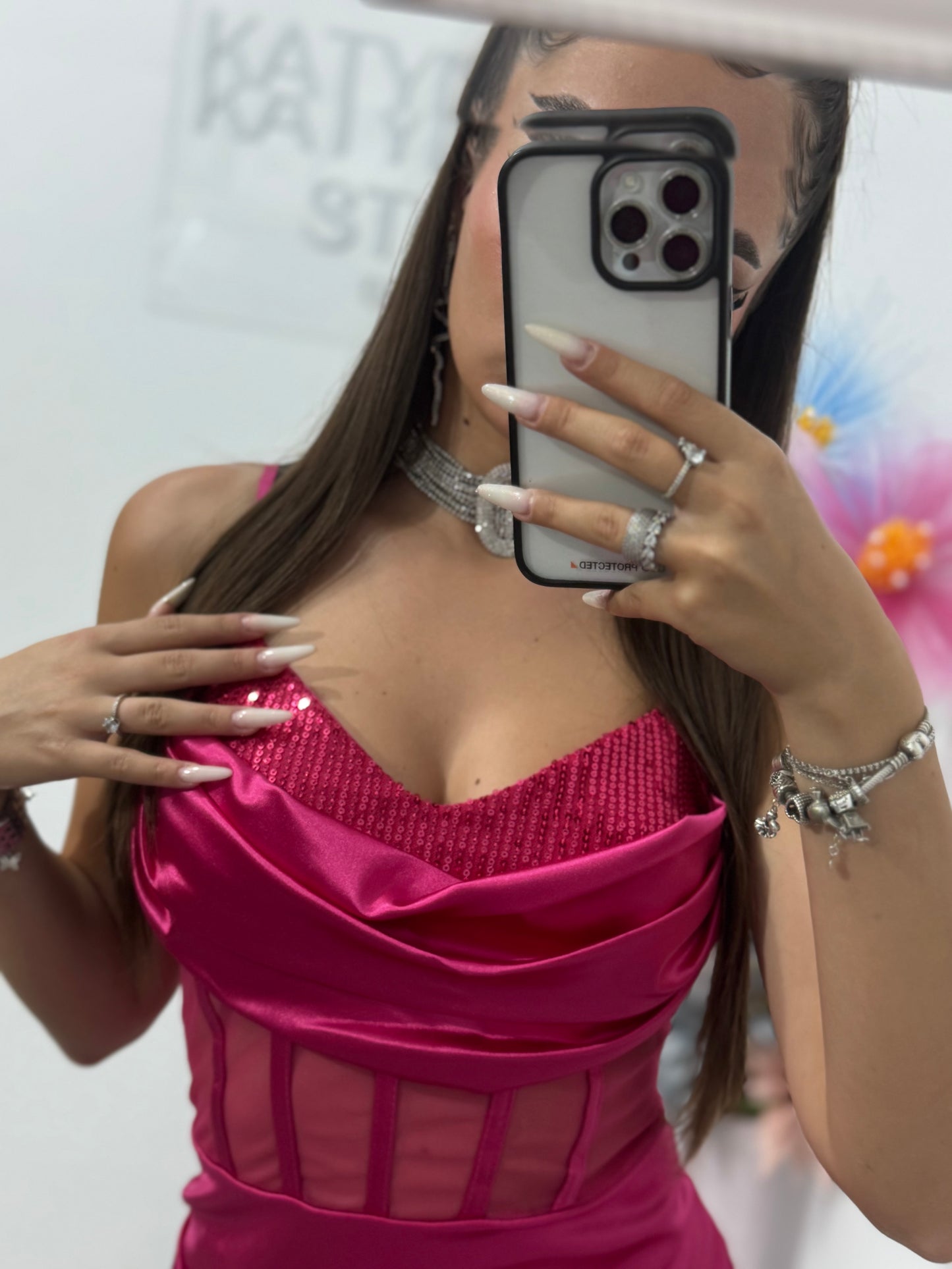 Rochie scurtă cu corset fucsia Annemary