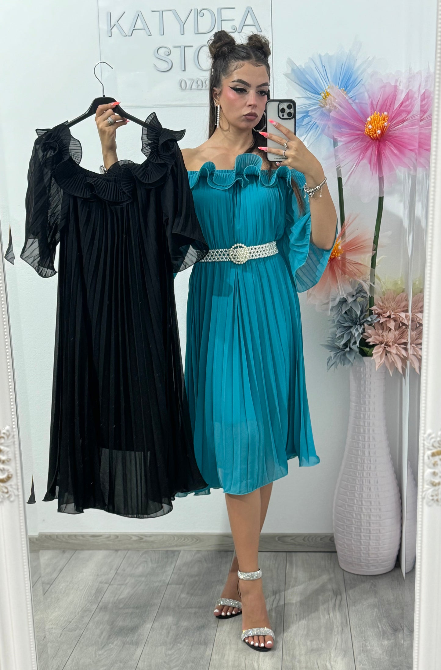 Rochie din voal tip A plisată Maya