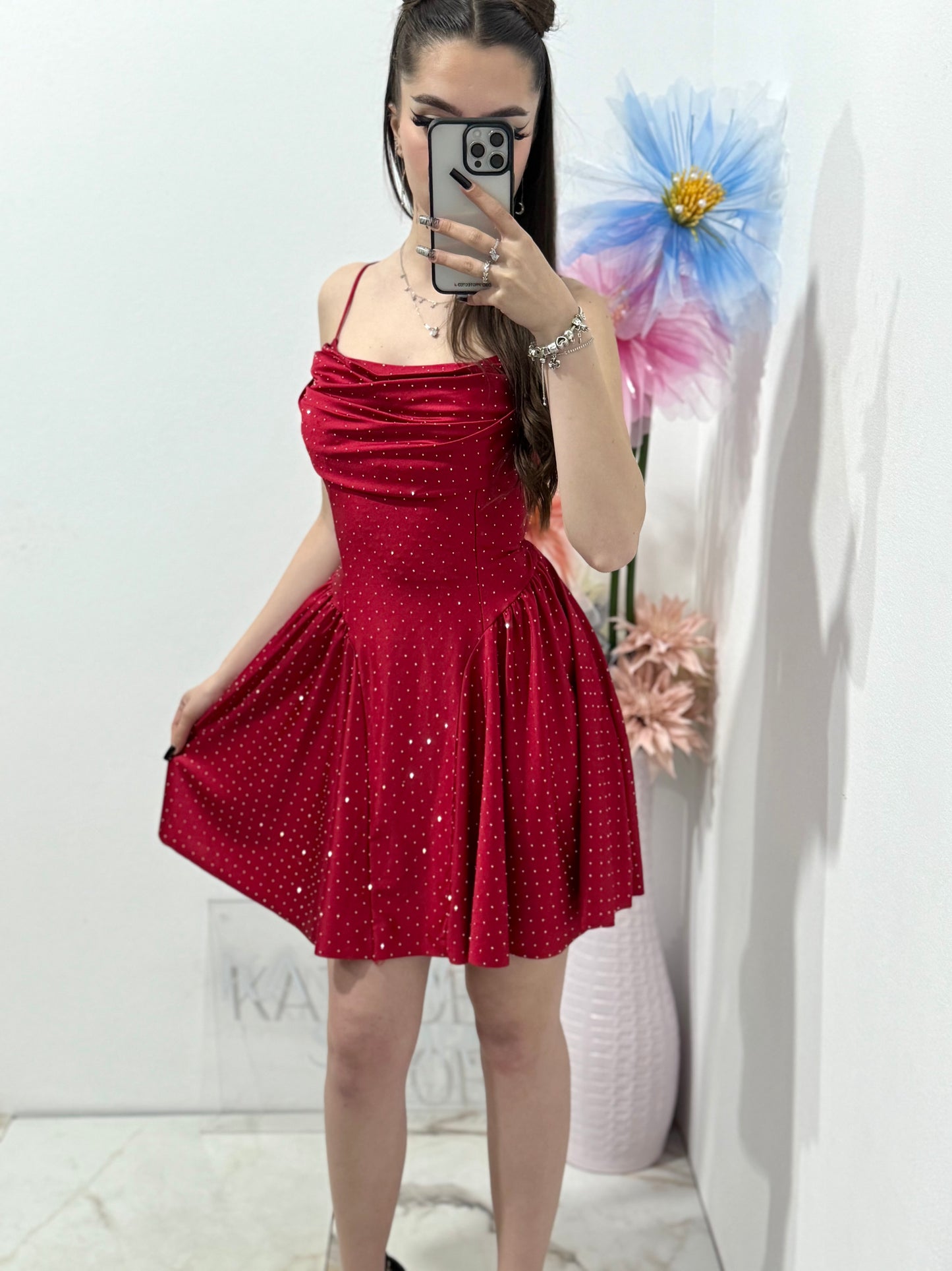 Rochie elegantă cu cristale roșie Ginny