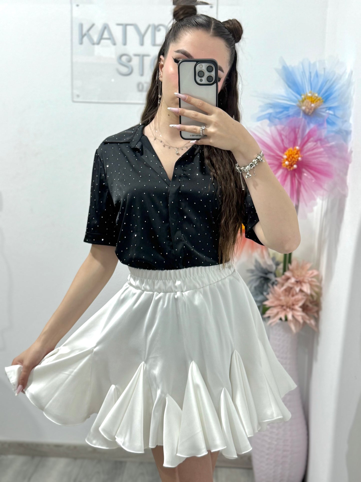 Cămașă elegantă cu cristale neagra Marissa