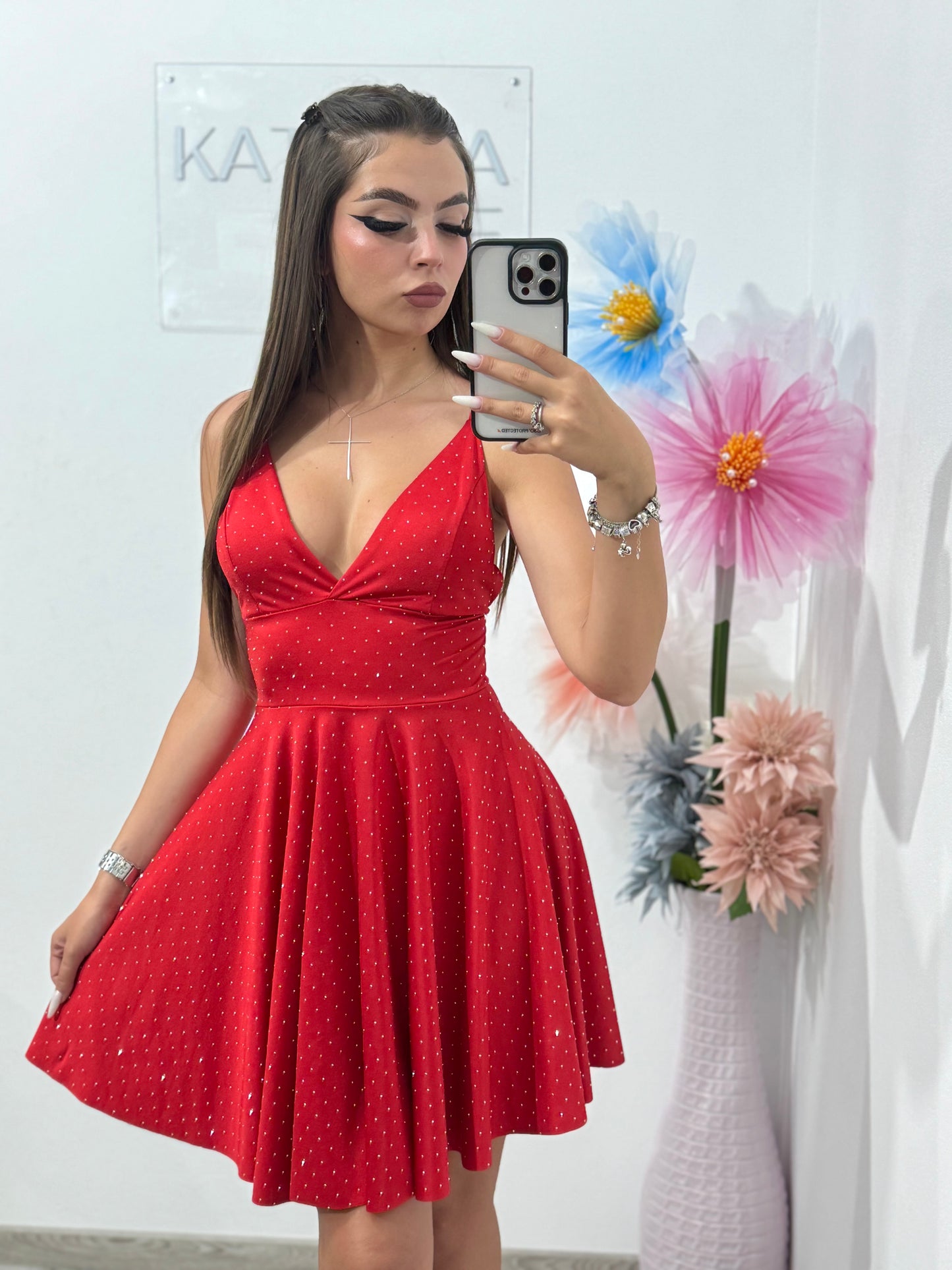 Rochie cu cristale Maria roșie