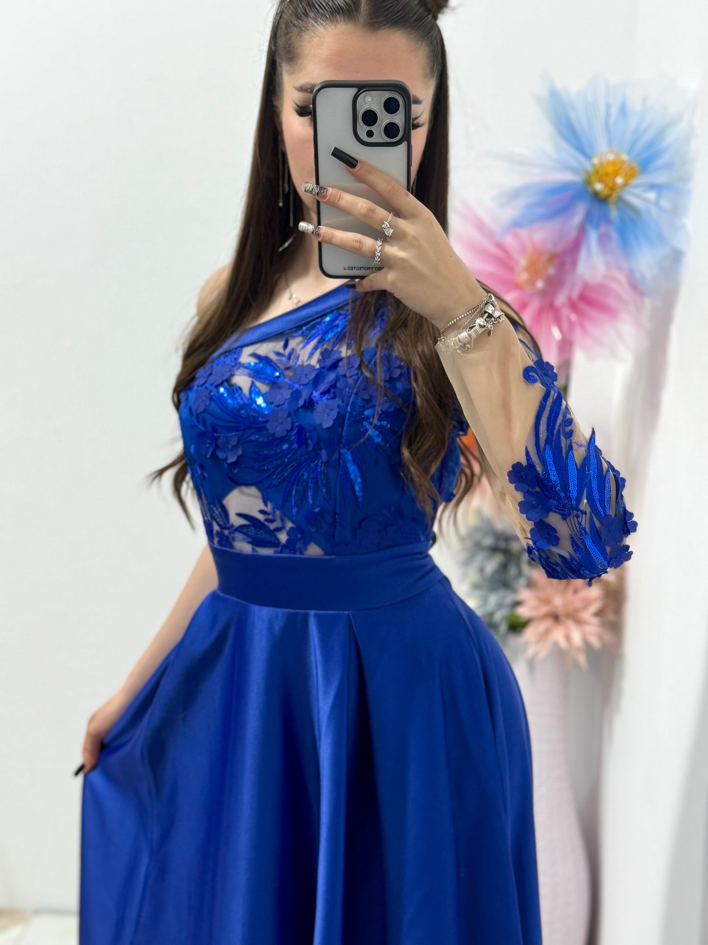 Rochie lungă din tafta albastră Elegance