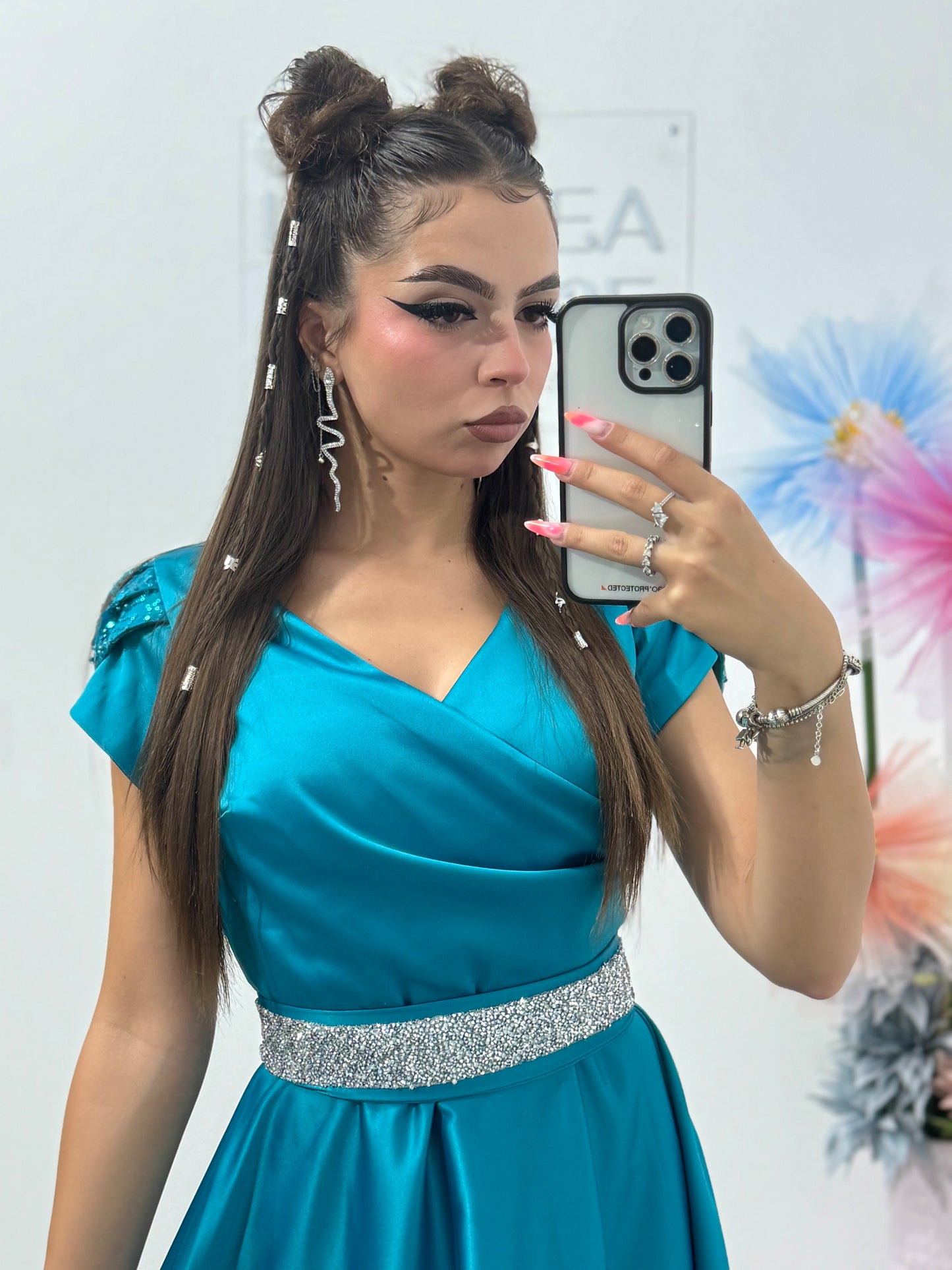 Rochie scurtă din tafta turcoaz Marilena